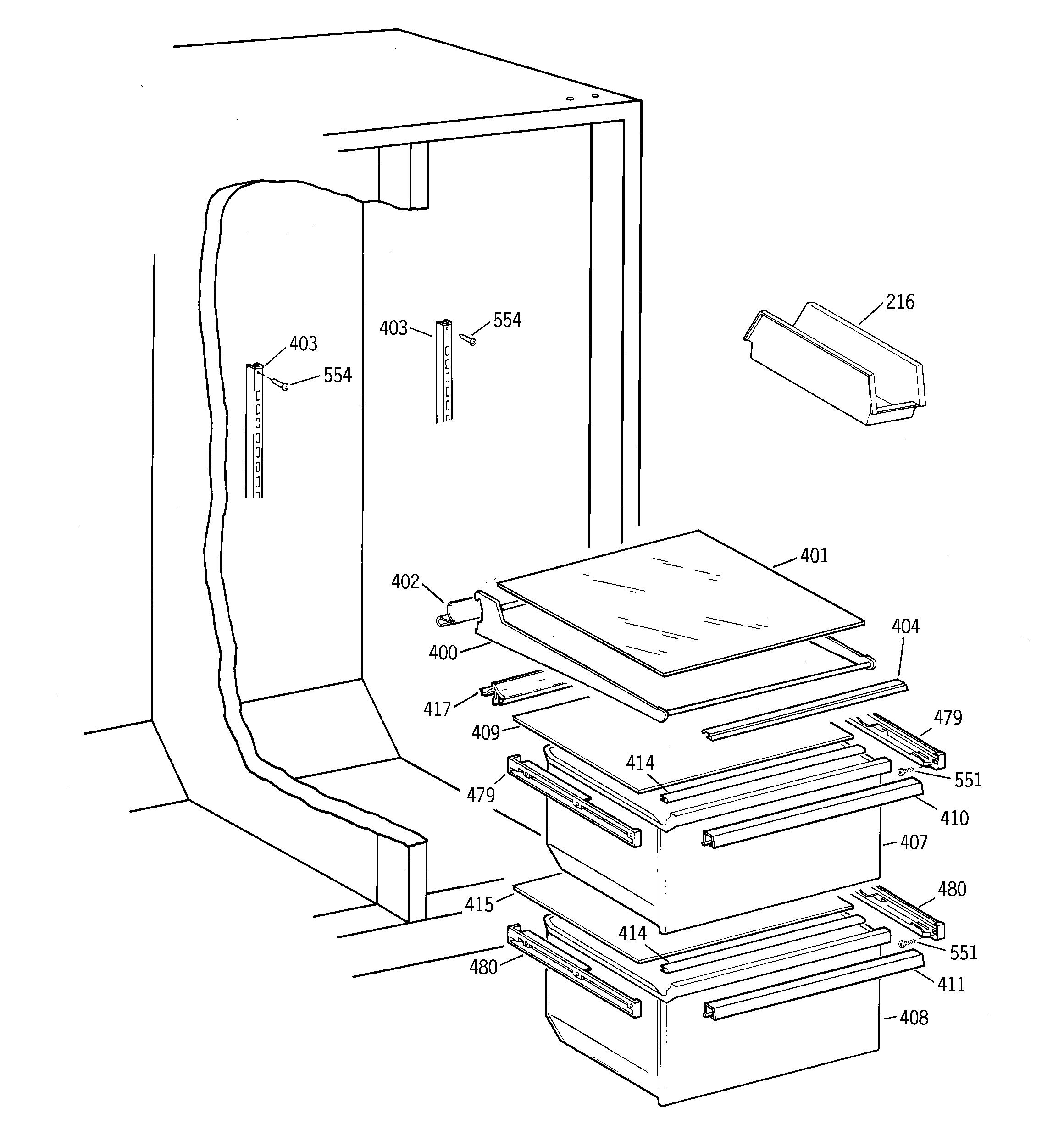 GE TFM20JRBEAA fresh food section diagram