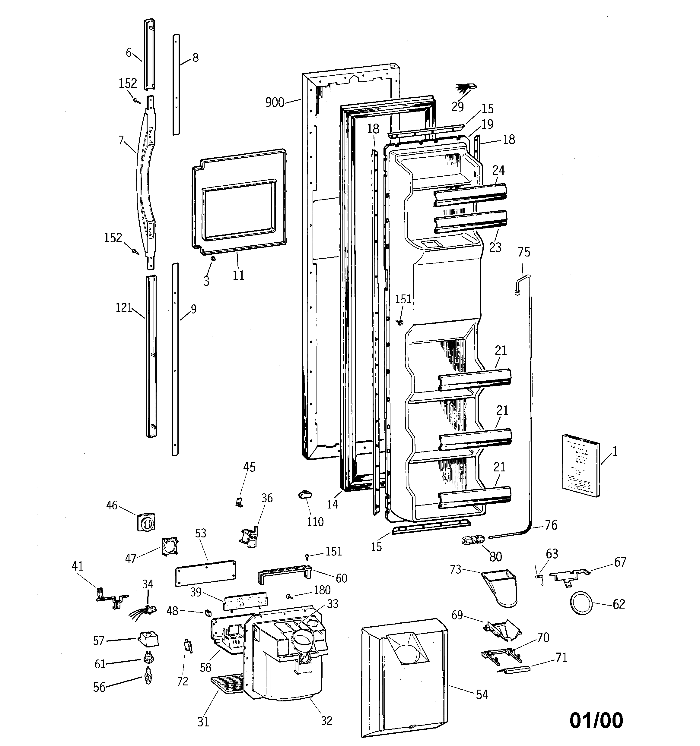 GE TFM22PRBEWW freezer door diagram