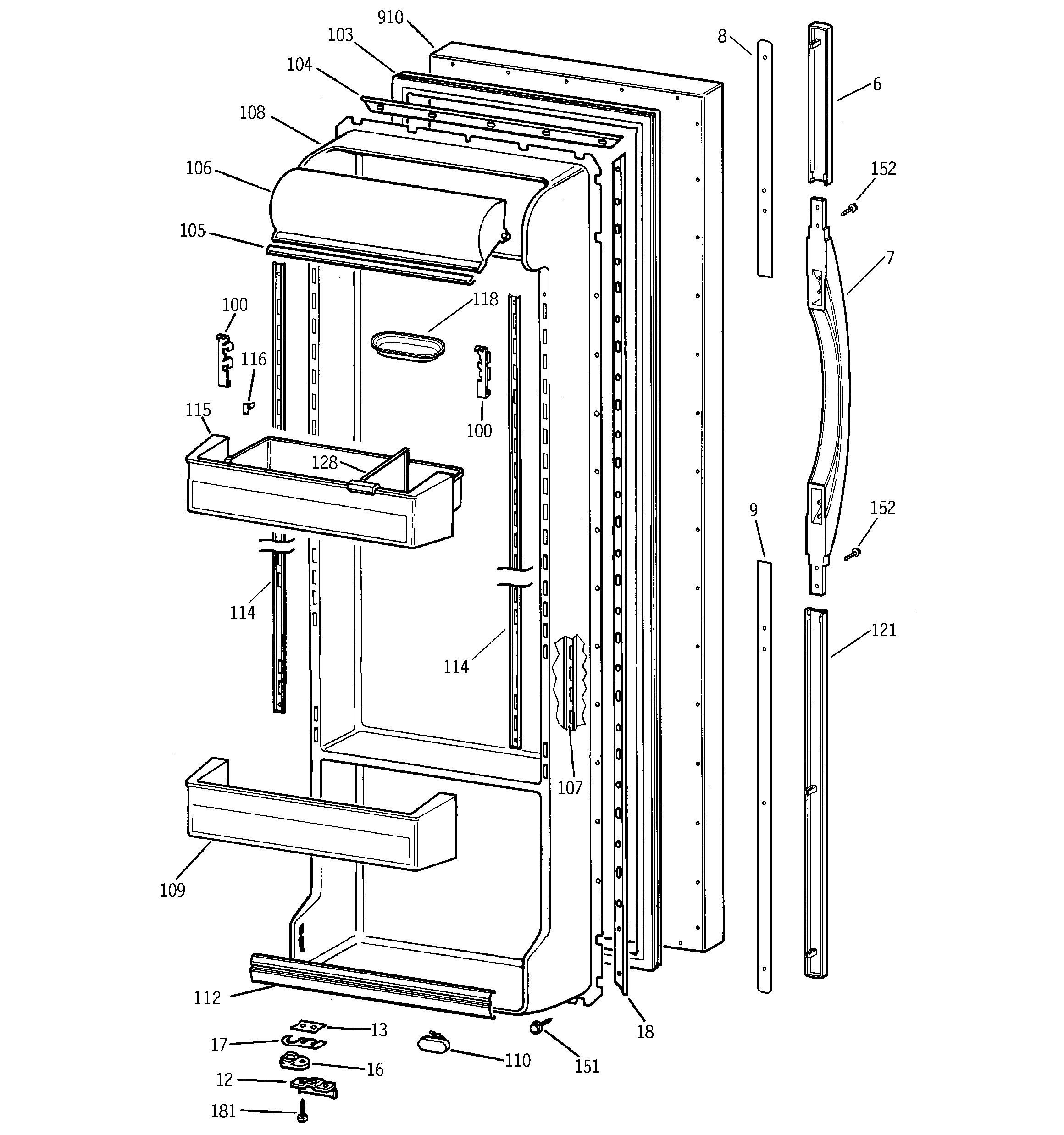 GE TFM22PRBEWW fresh food door diagram