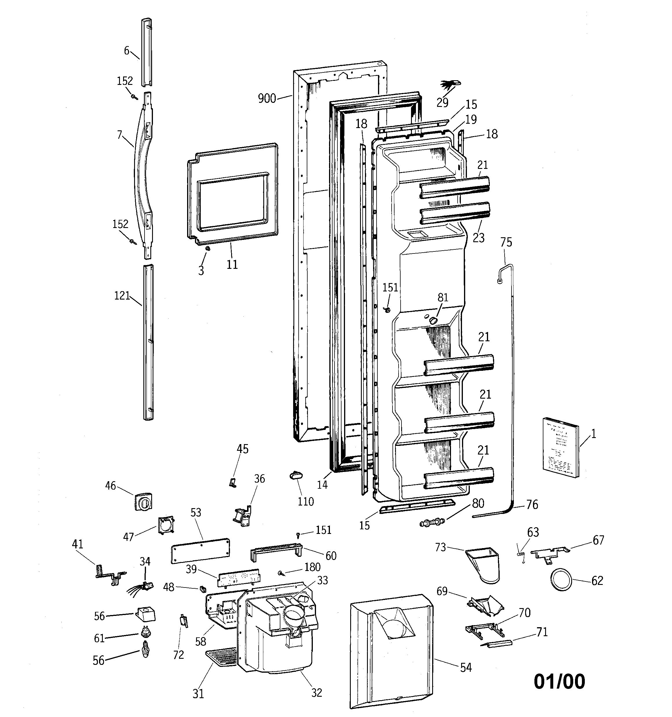 GE TFM25KRCEWW freezer door diagram