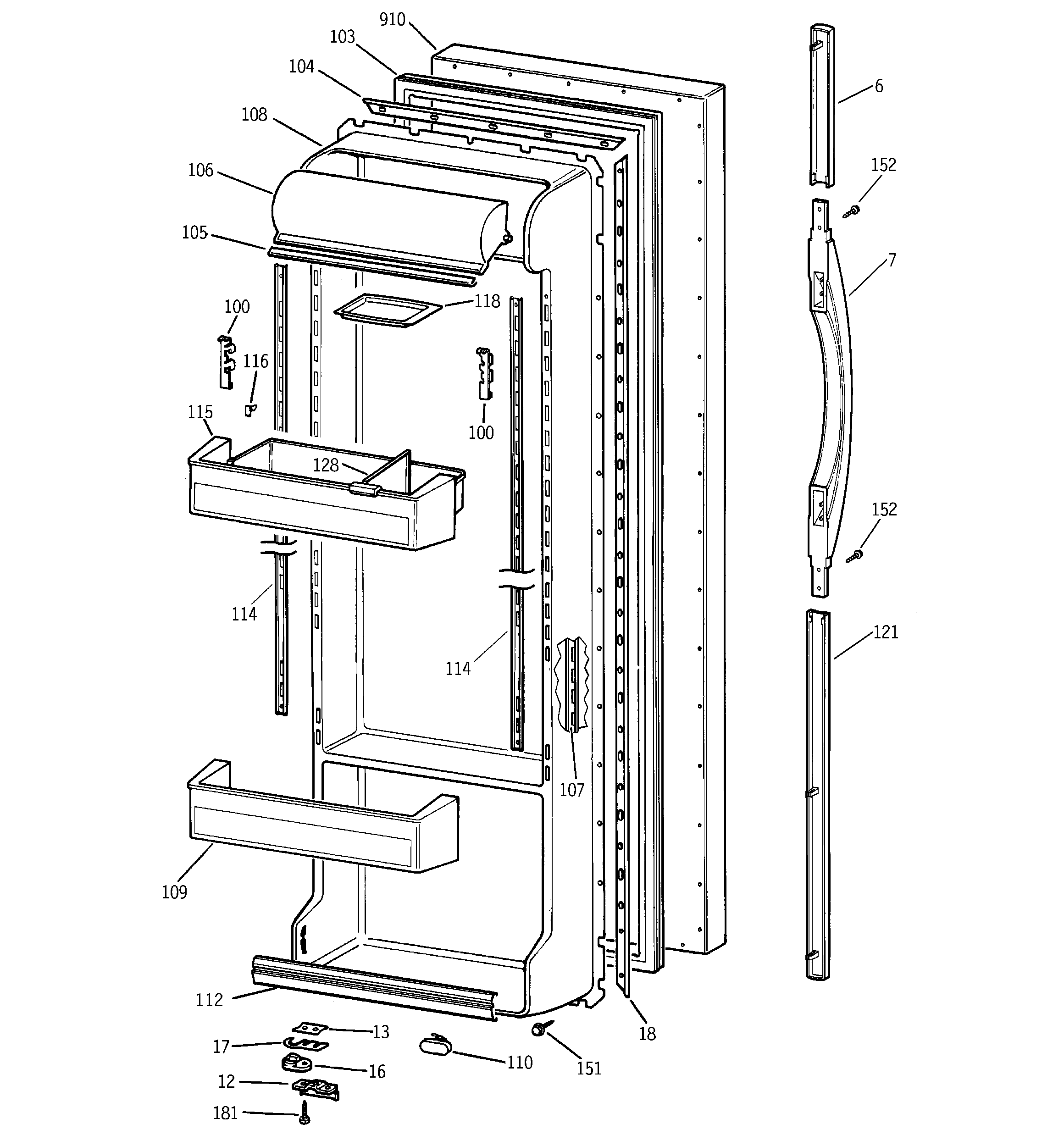 GE TFM25KRCEWW fresh food door diagram