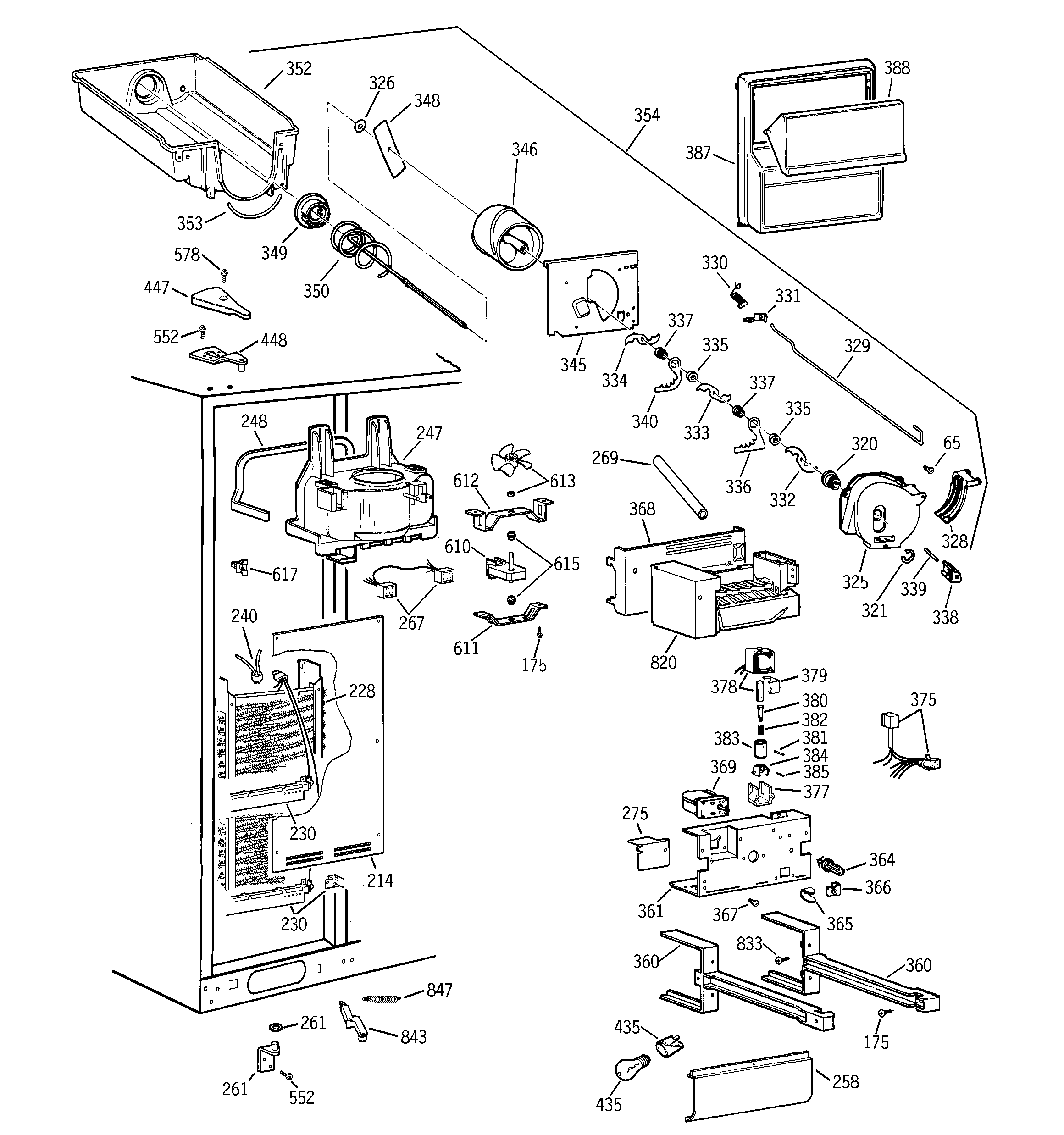 GE TFM28PFBEAA freezer section diagram