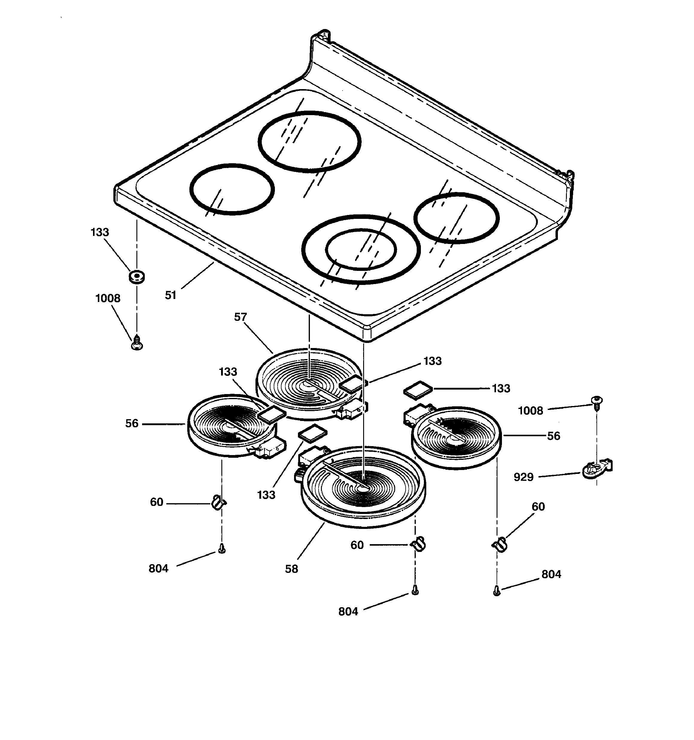 GE JBP78AB2AA cooktop diagram