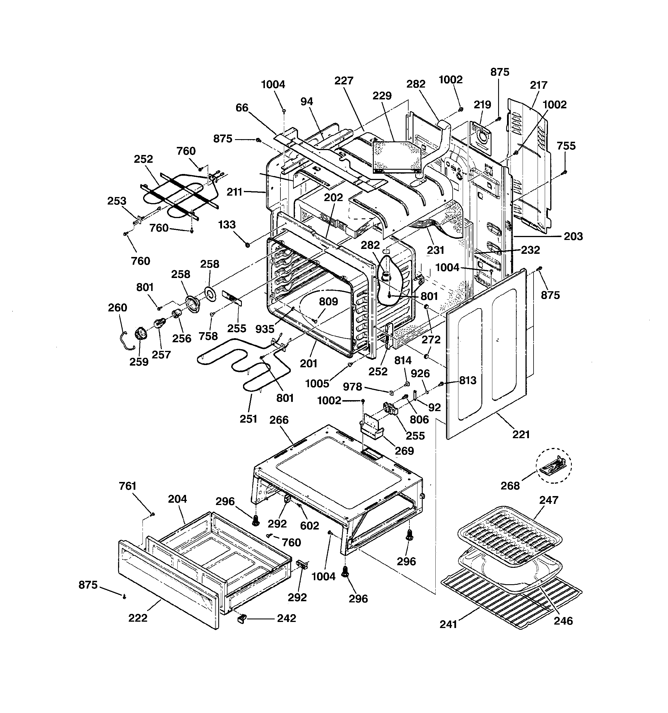 GE JBP78AB2AA body & drawer parts diagram