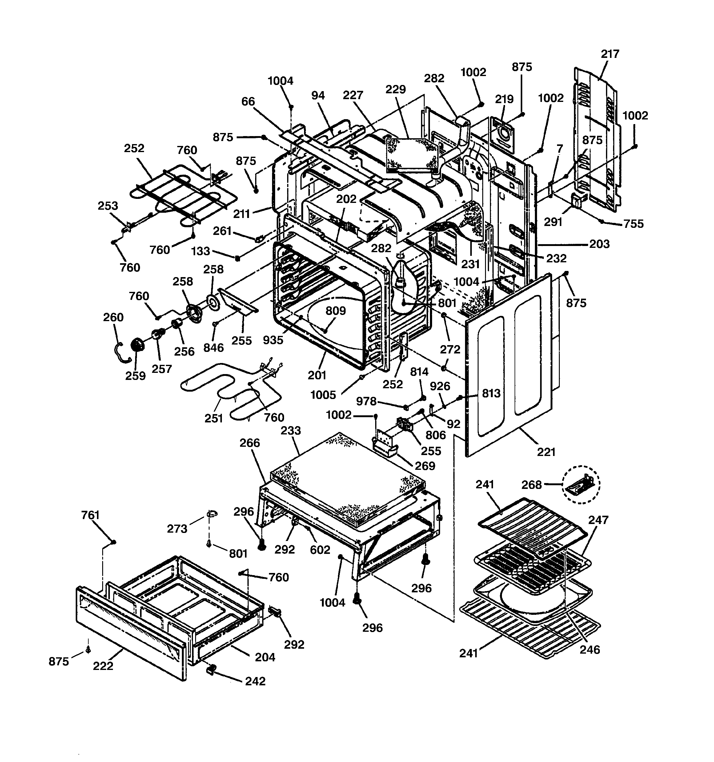 GE JBP85CB2CC body & drawer parts diagram