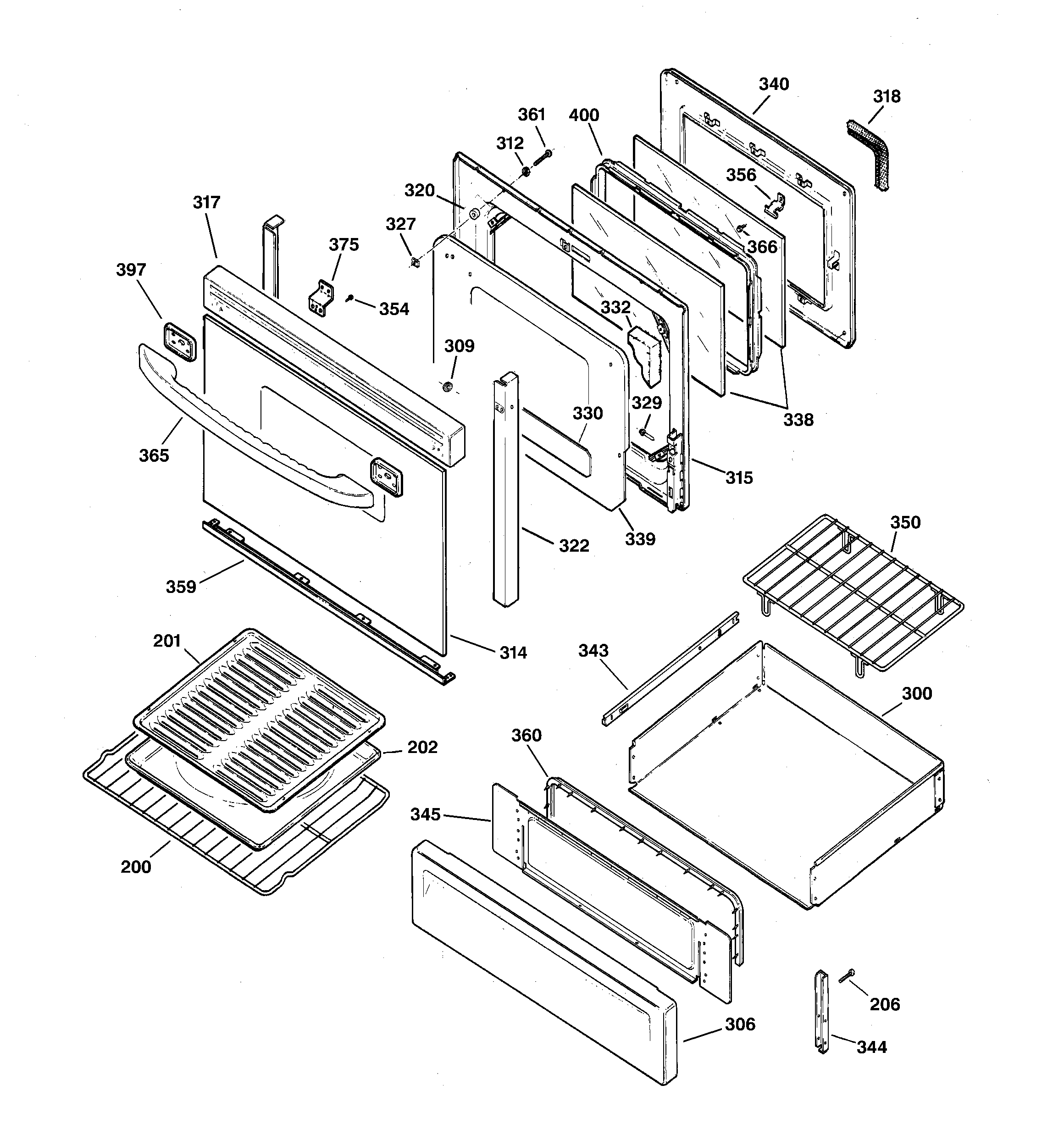 GE JGBP79CEB1CC door & drawer parts diagram