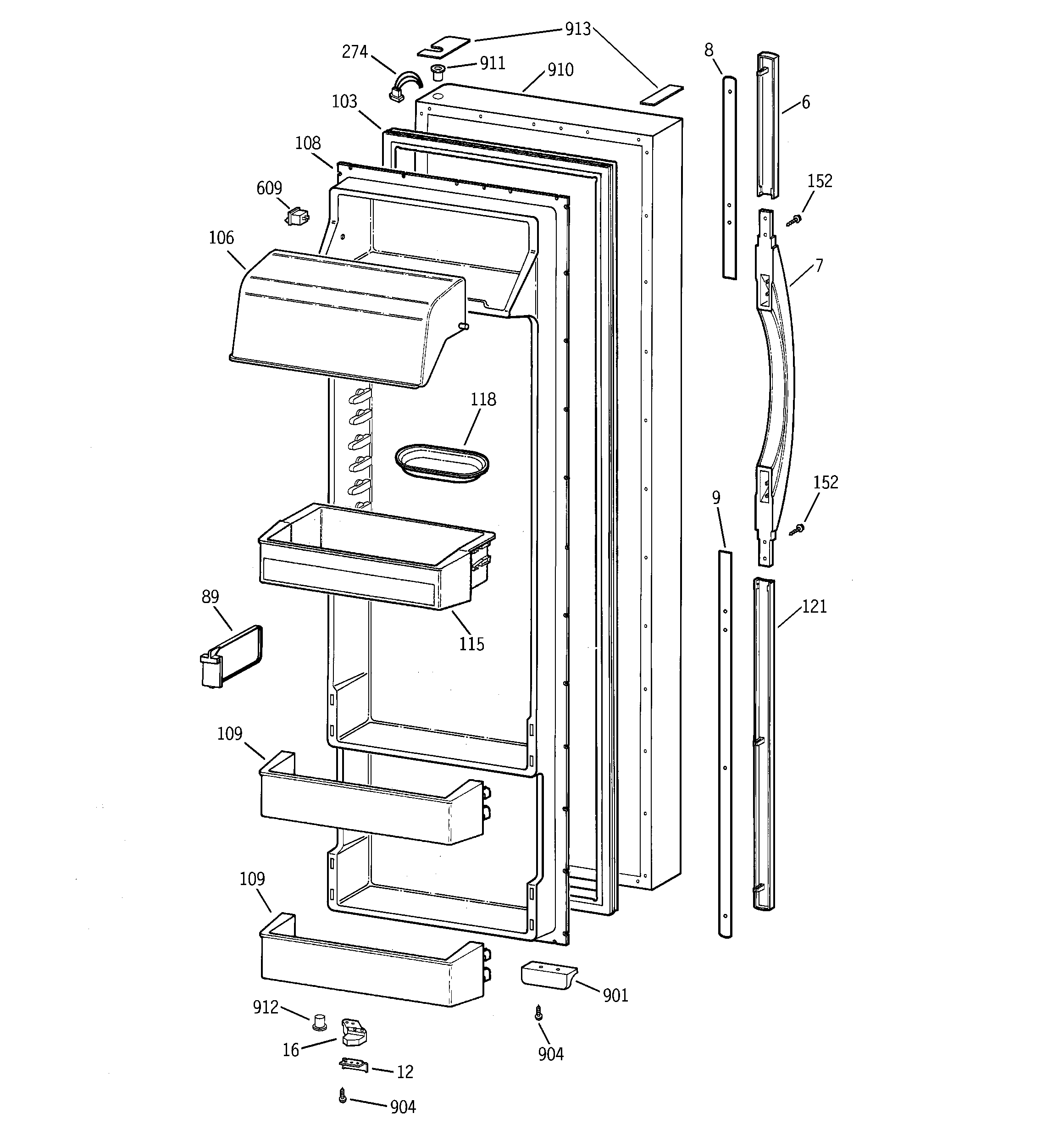 GE TPJ24PRBEAA fresh food door diagram