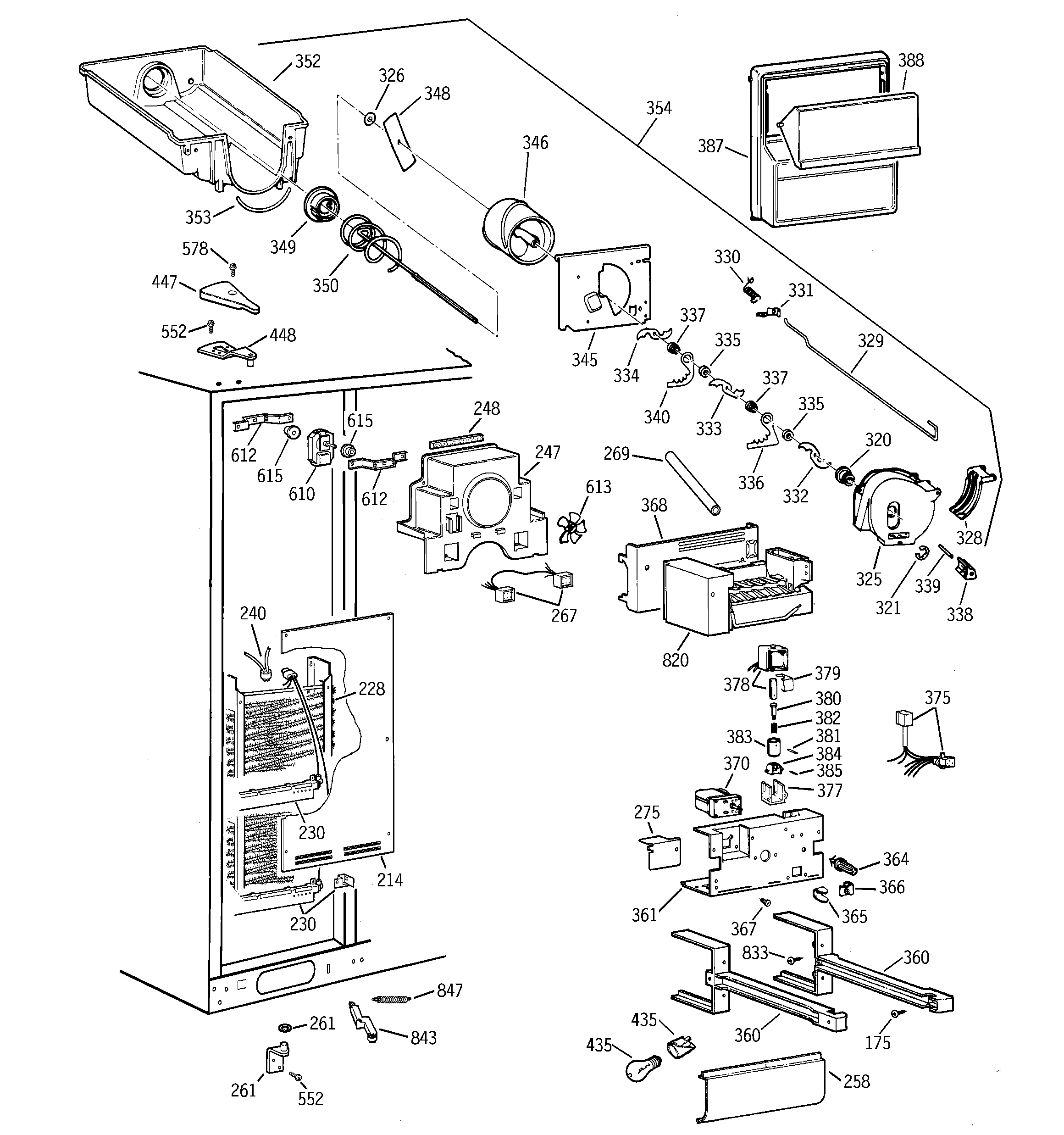 GE TPJ24PRBEAA freezer section diagram