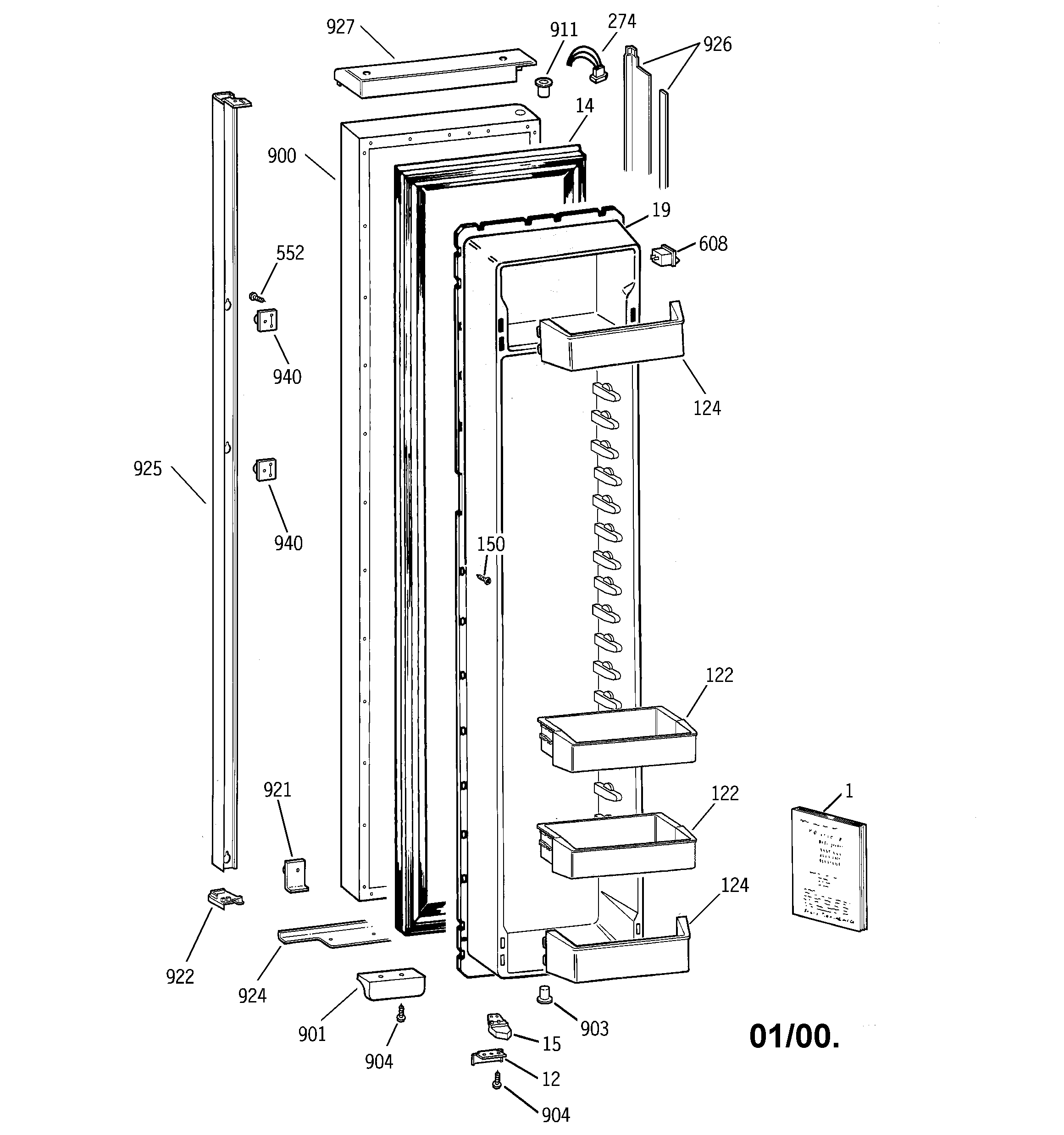GE TPJ24BIBEWW freezer door diagram