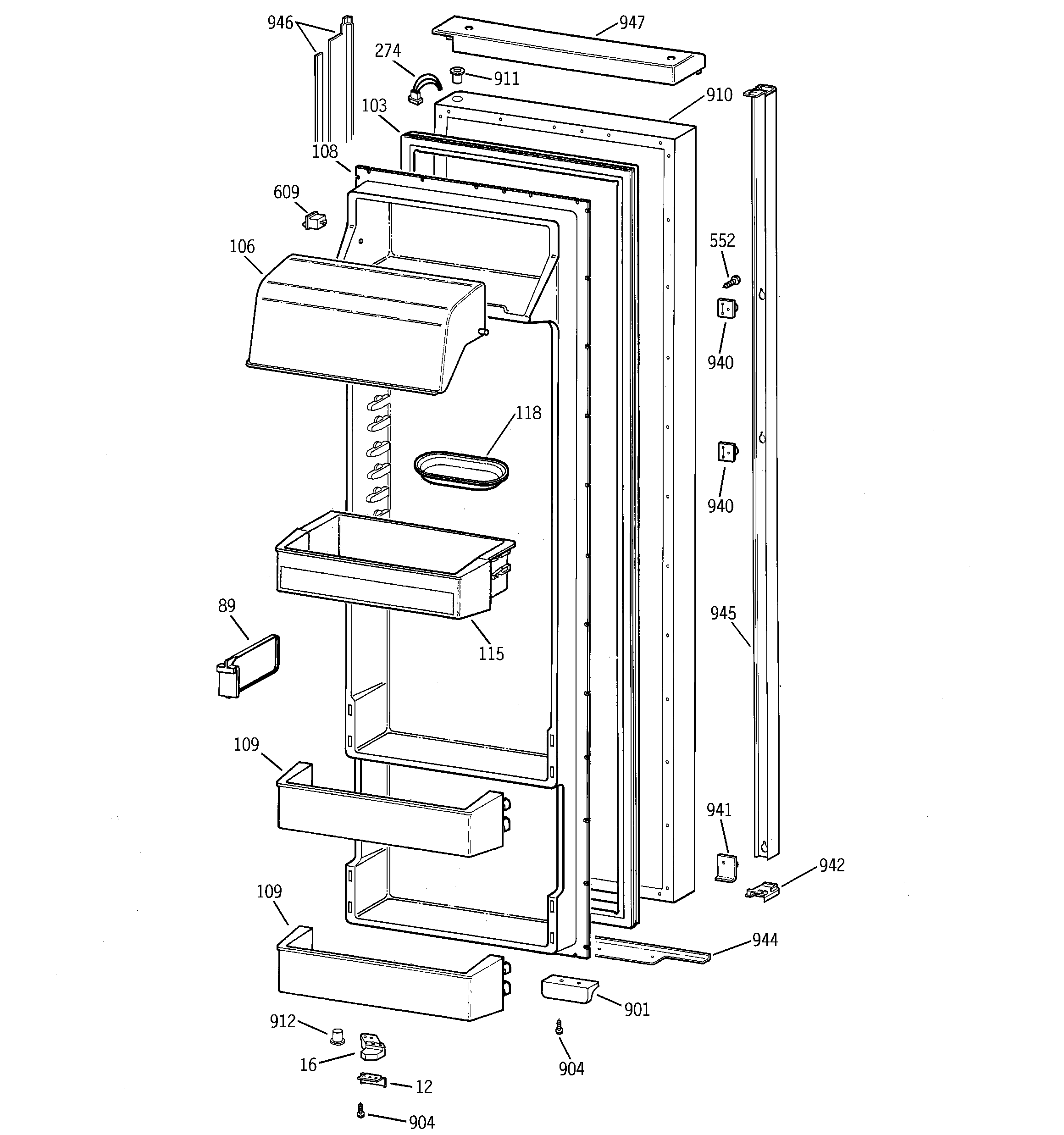 GE TPJ24BIBEWW fresh food door diagram