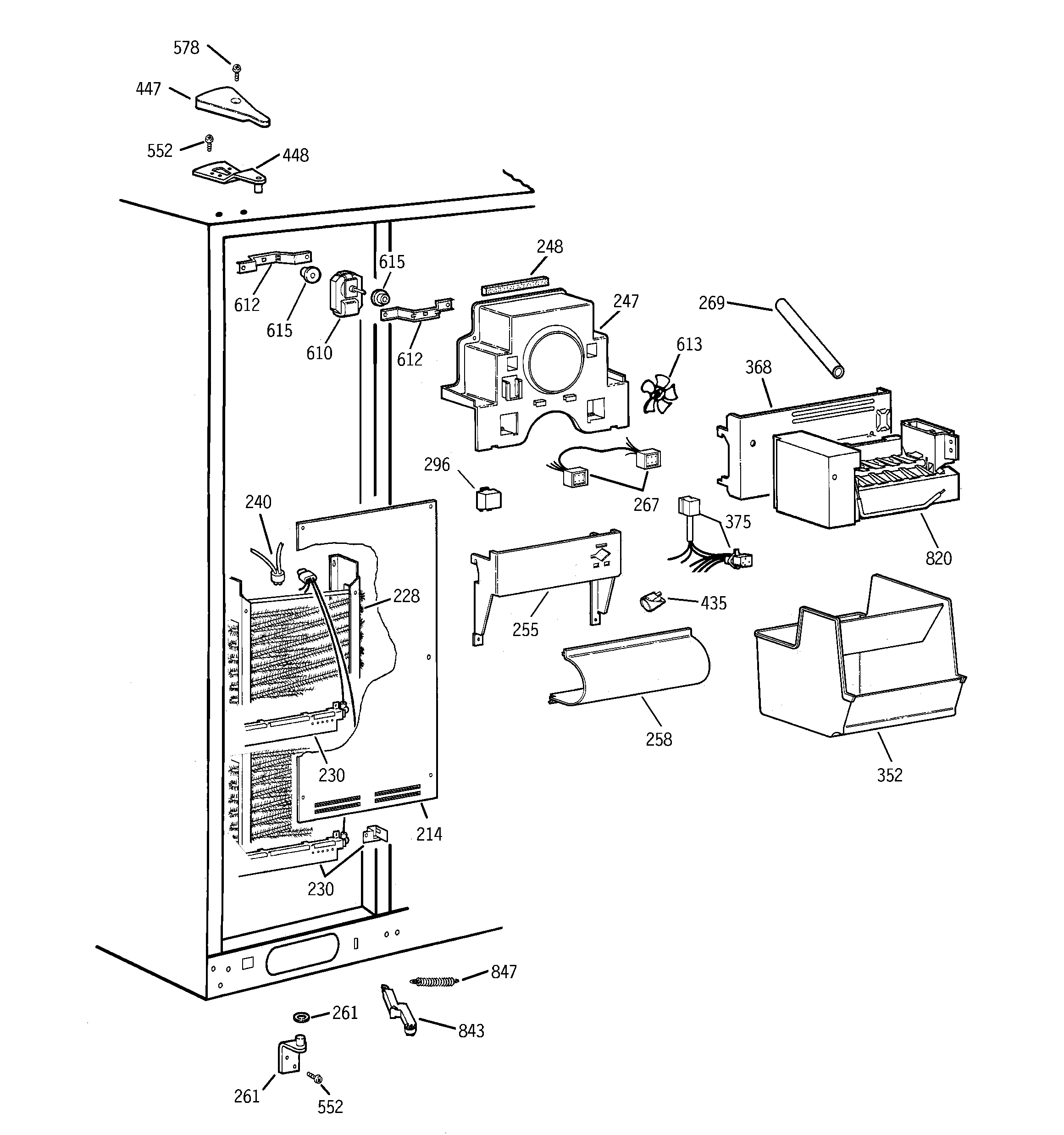 GE TPJ24BIBEWW freezer section diagram