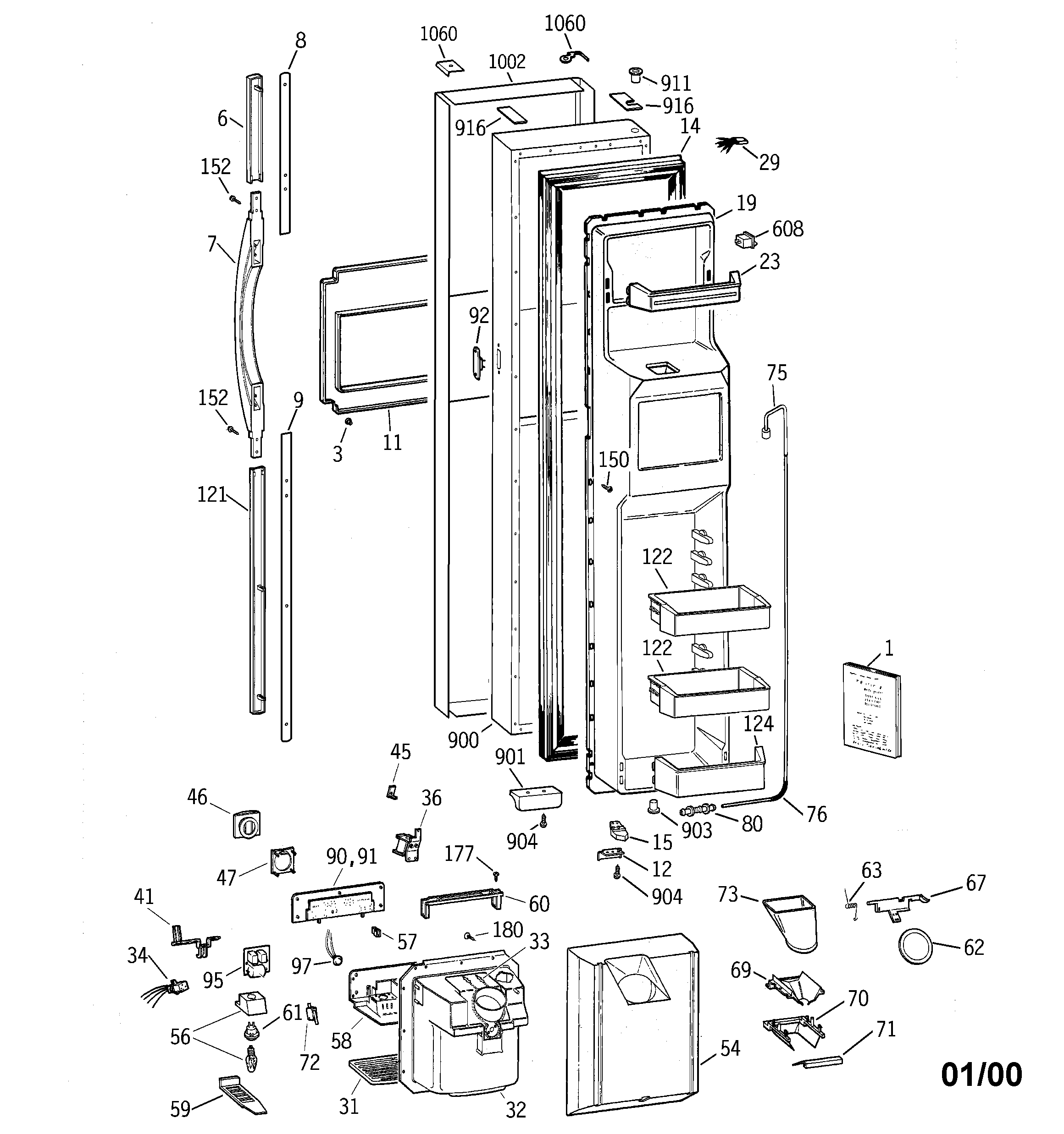 GE TFG28PFCCBS freezer door diagram