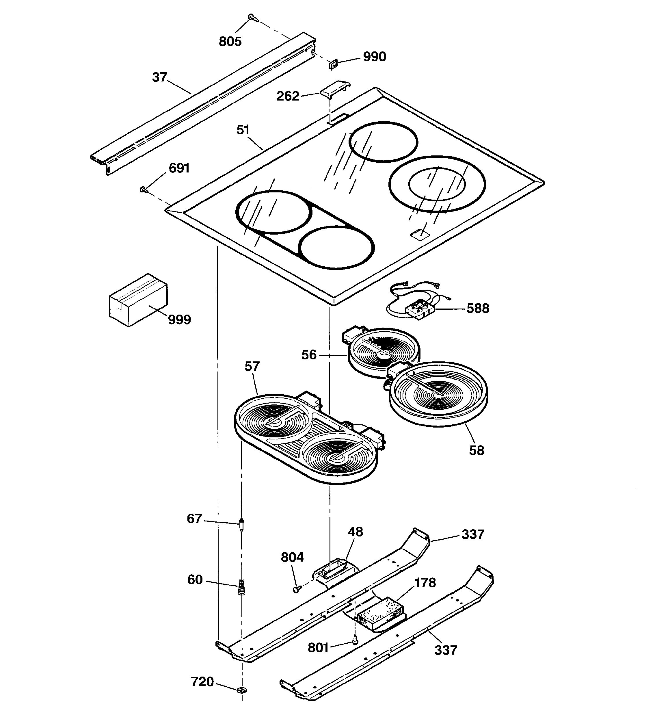 GE JS960TB1WW cooktop diagram