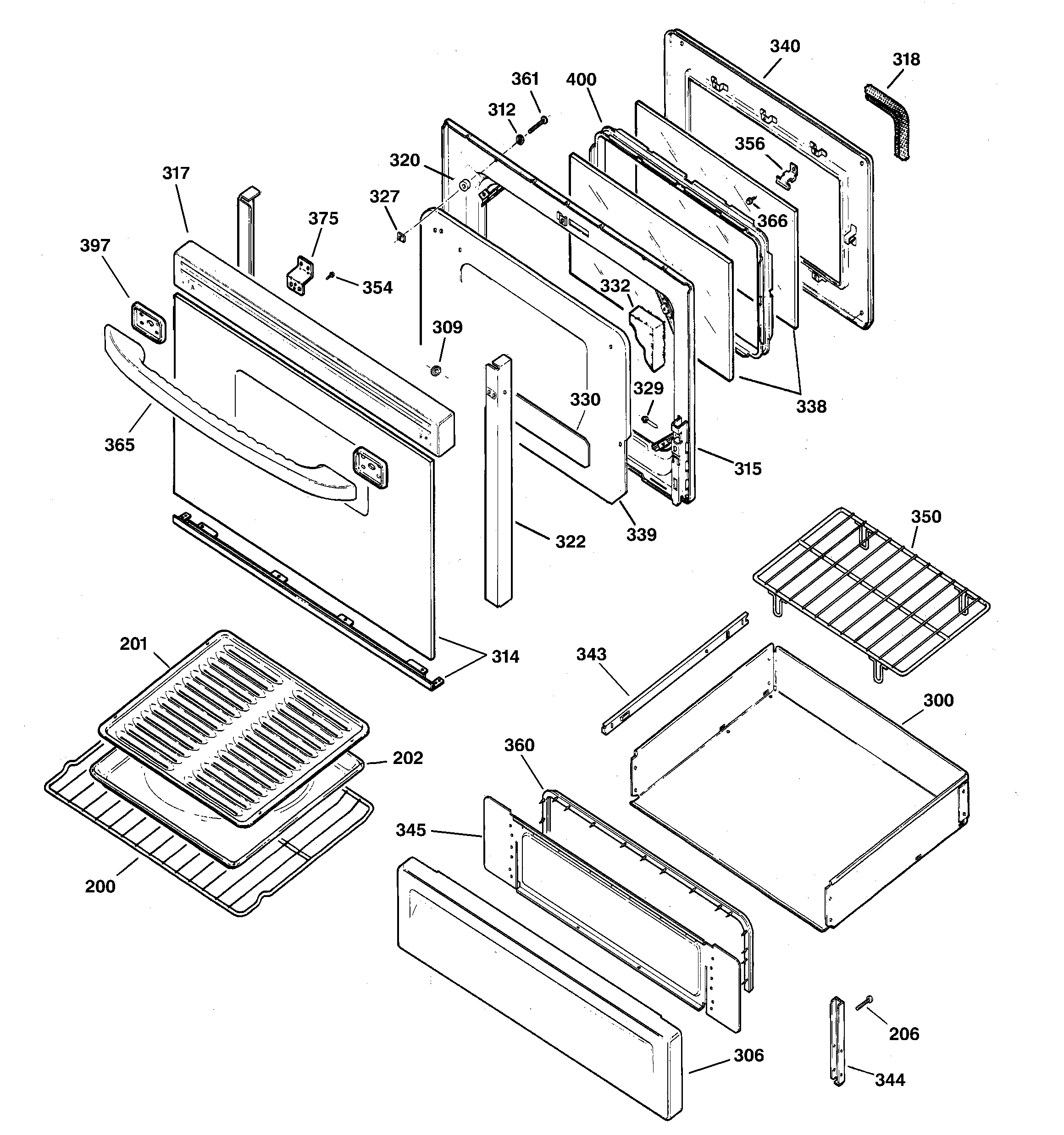 GE JGBP85AEB1AA door & drawer parts diagram