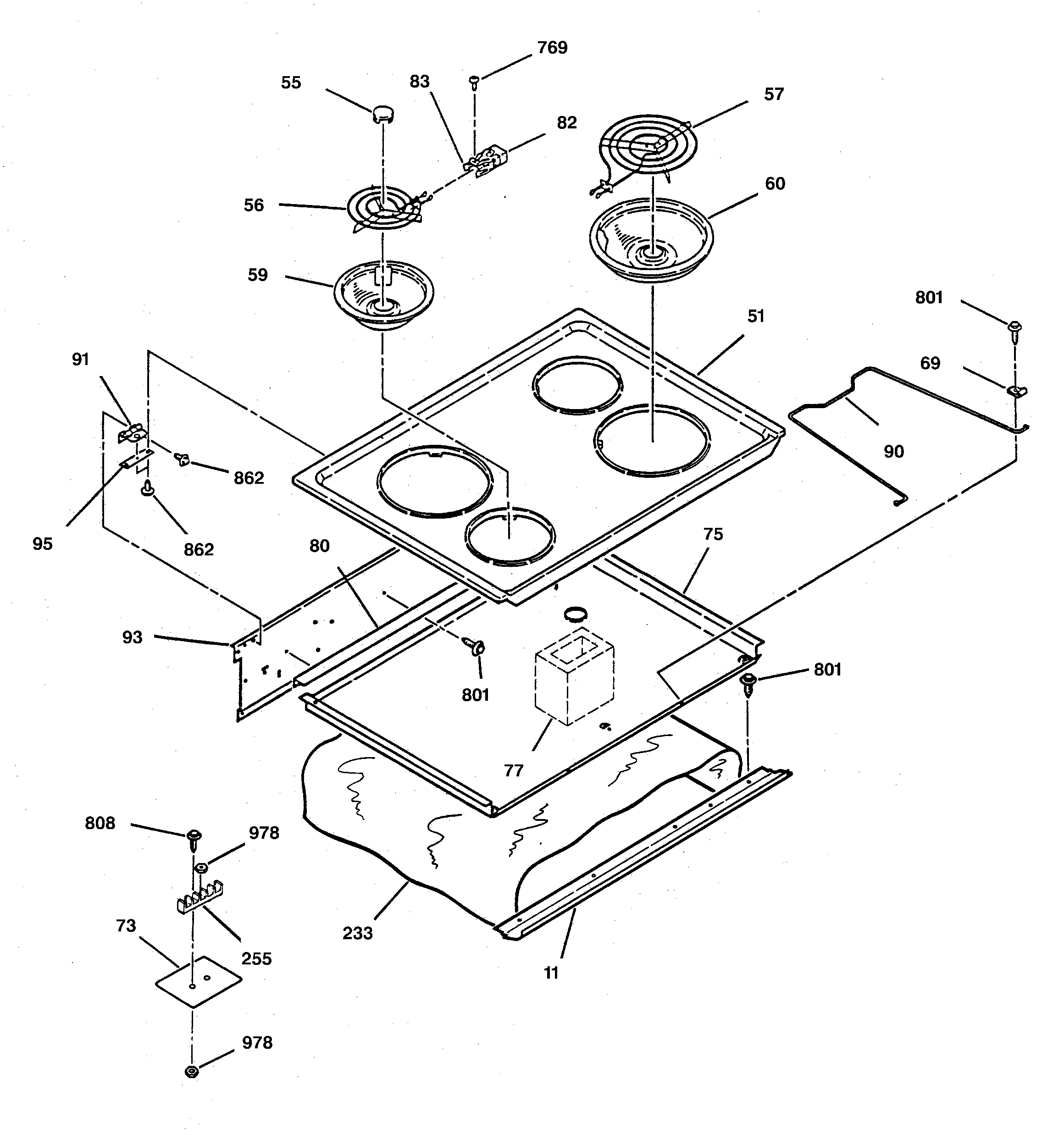 GE JDS26GV1WH cooktop diagram