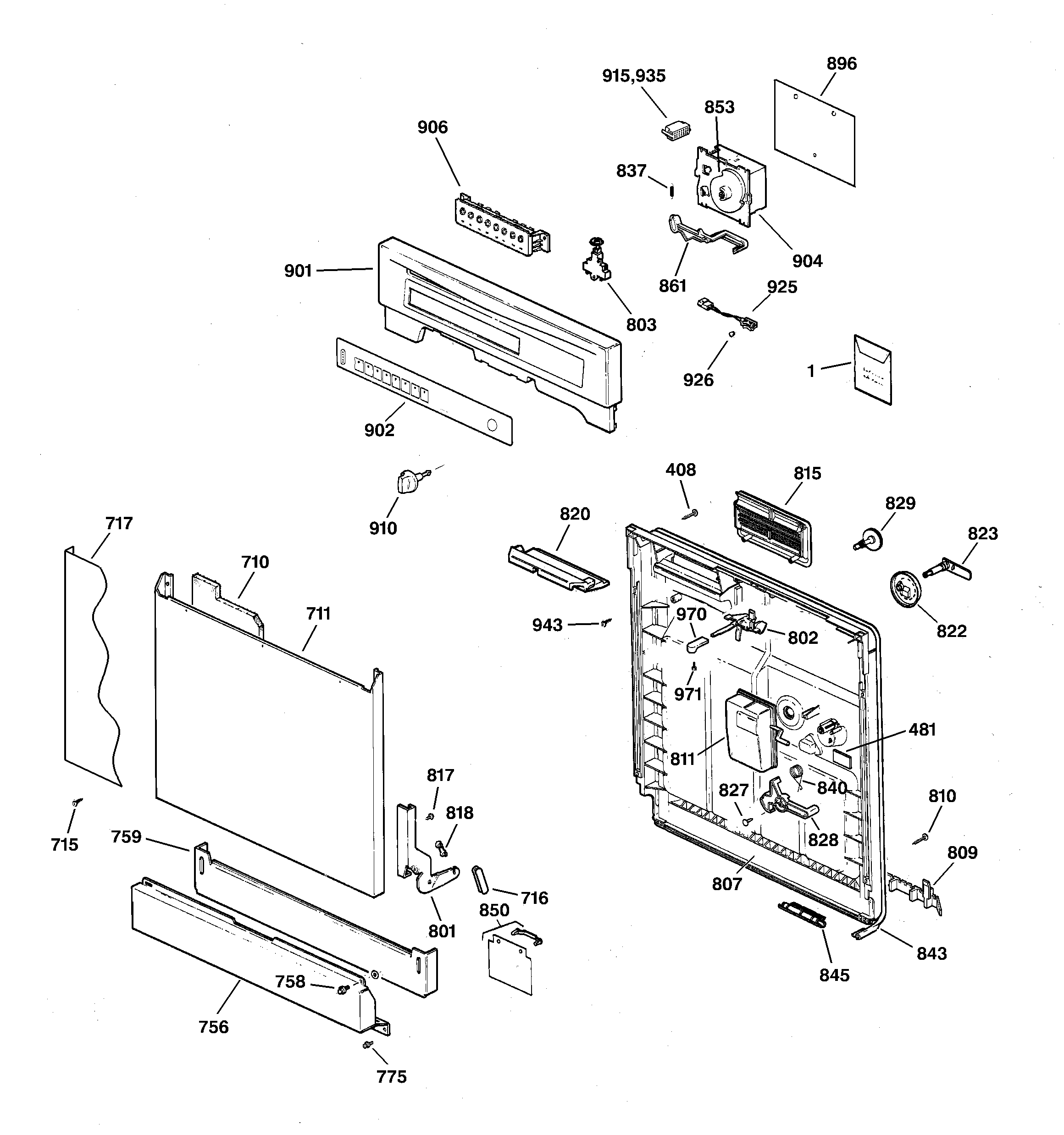 GE GSD3715D00AA escutcheon & door assembly diagram