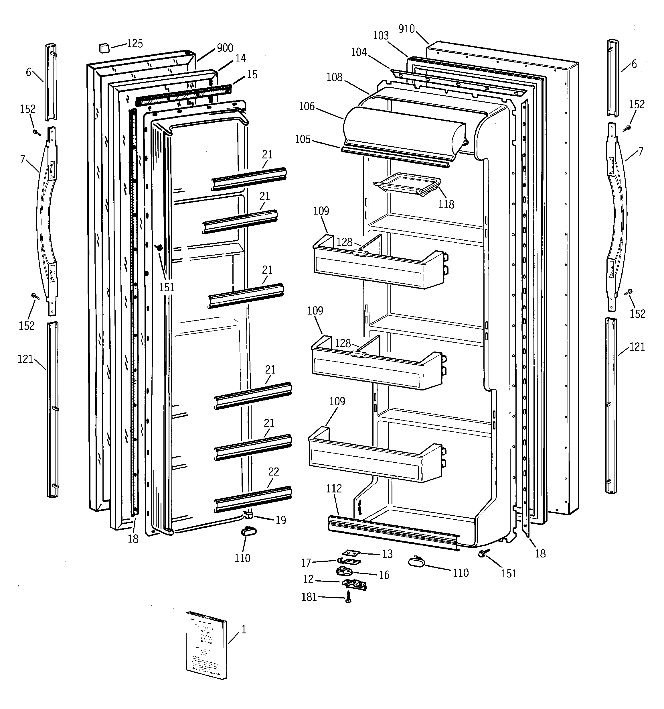 GE TFG20JABCWW doors diagram