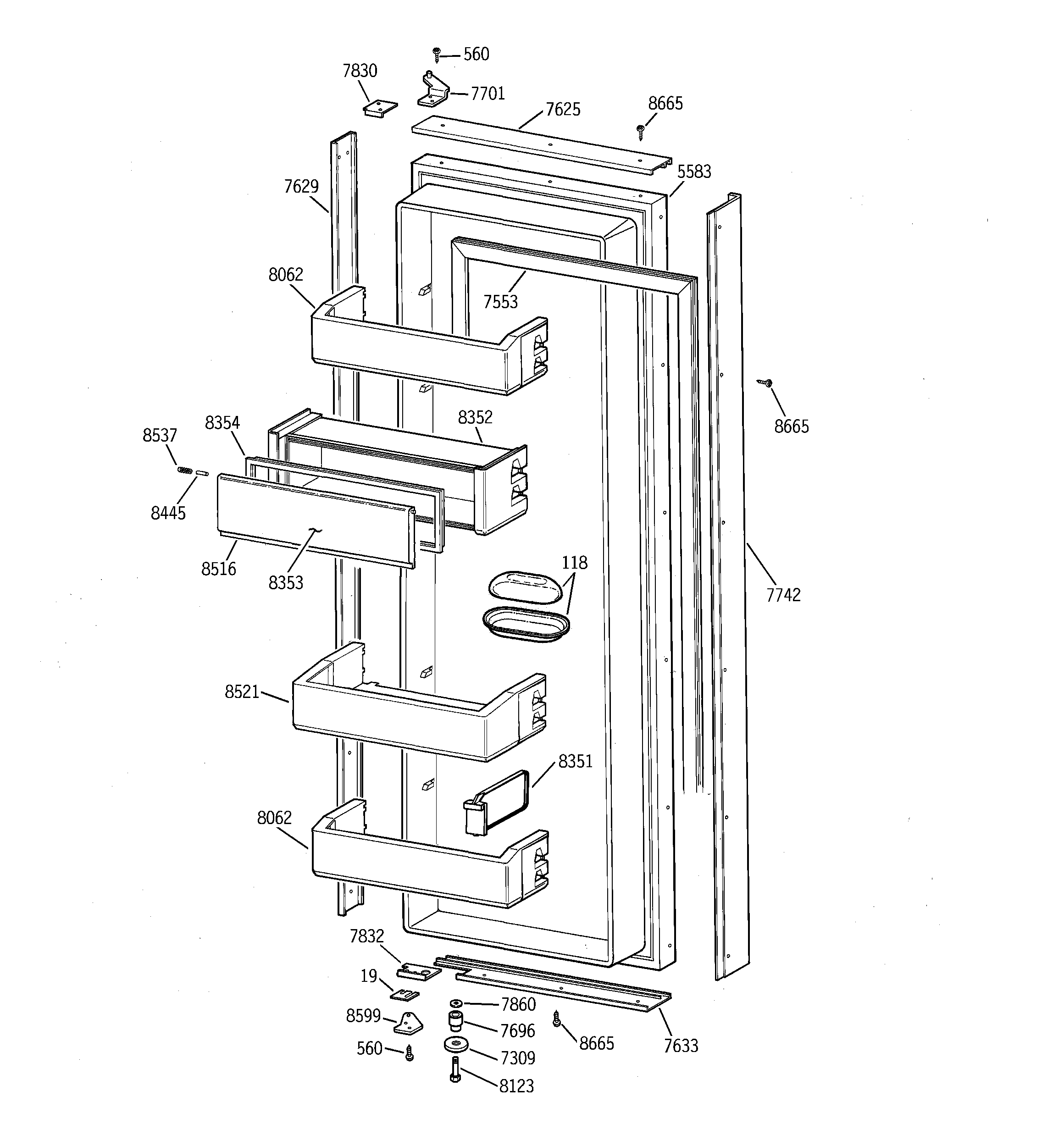 GE ZIS36NCA fresh food door diagram