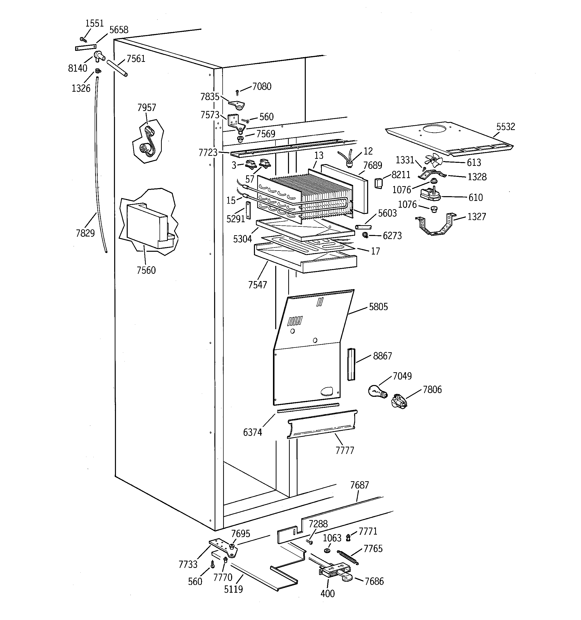 GE ZIS36NCA freezer section diagram