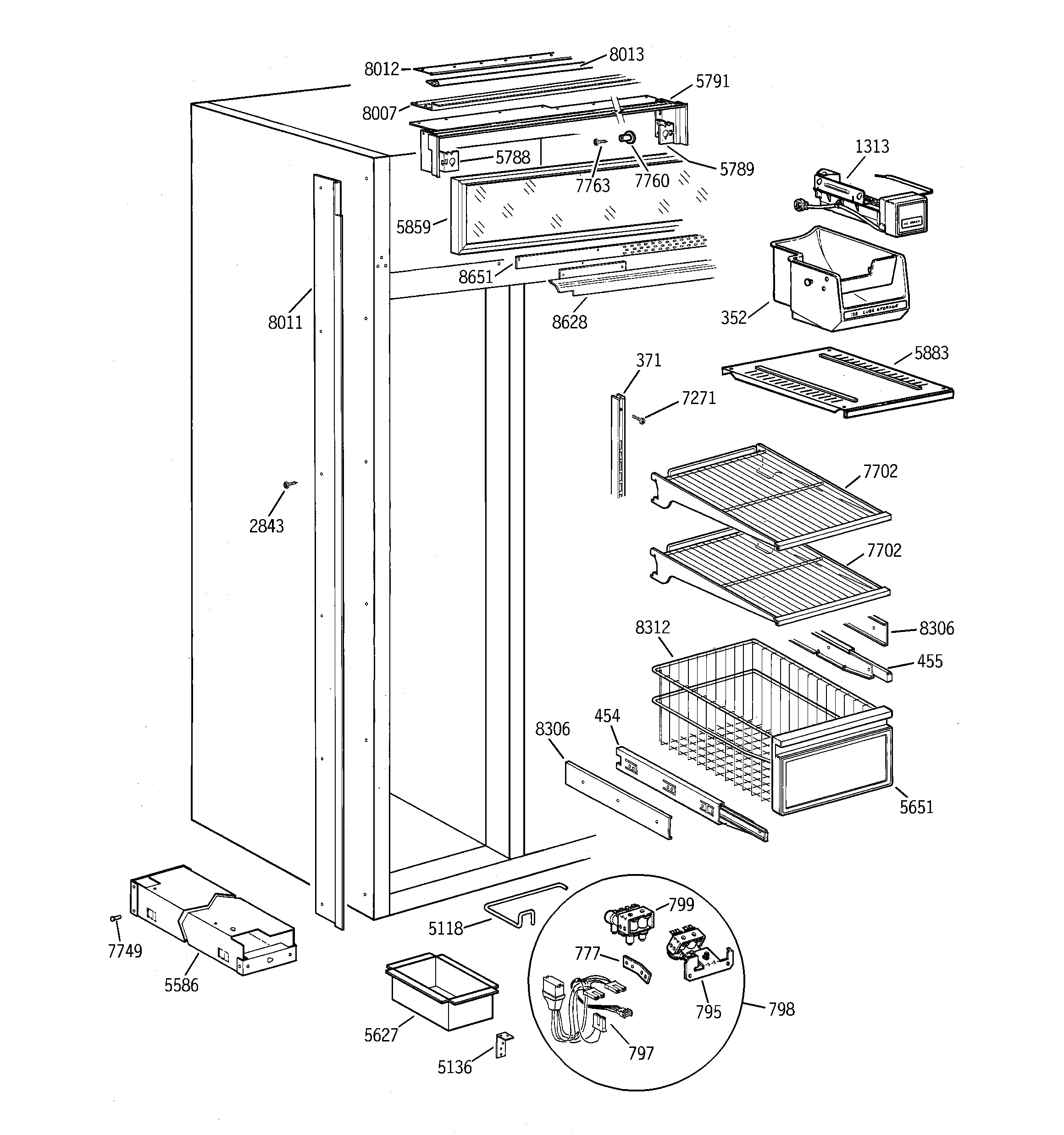 GE ZIS36NCA freezer section diagram