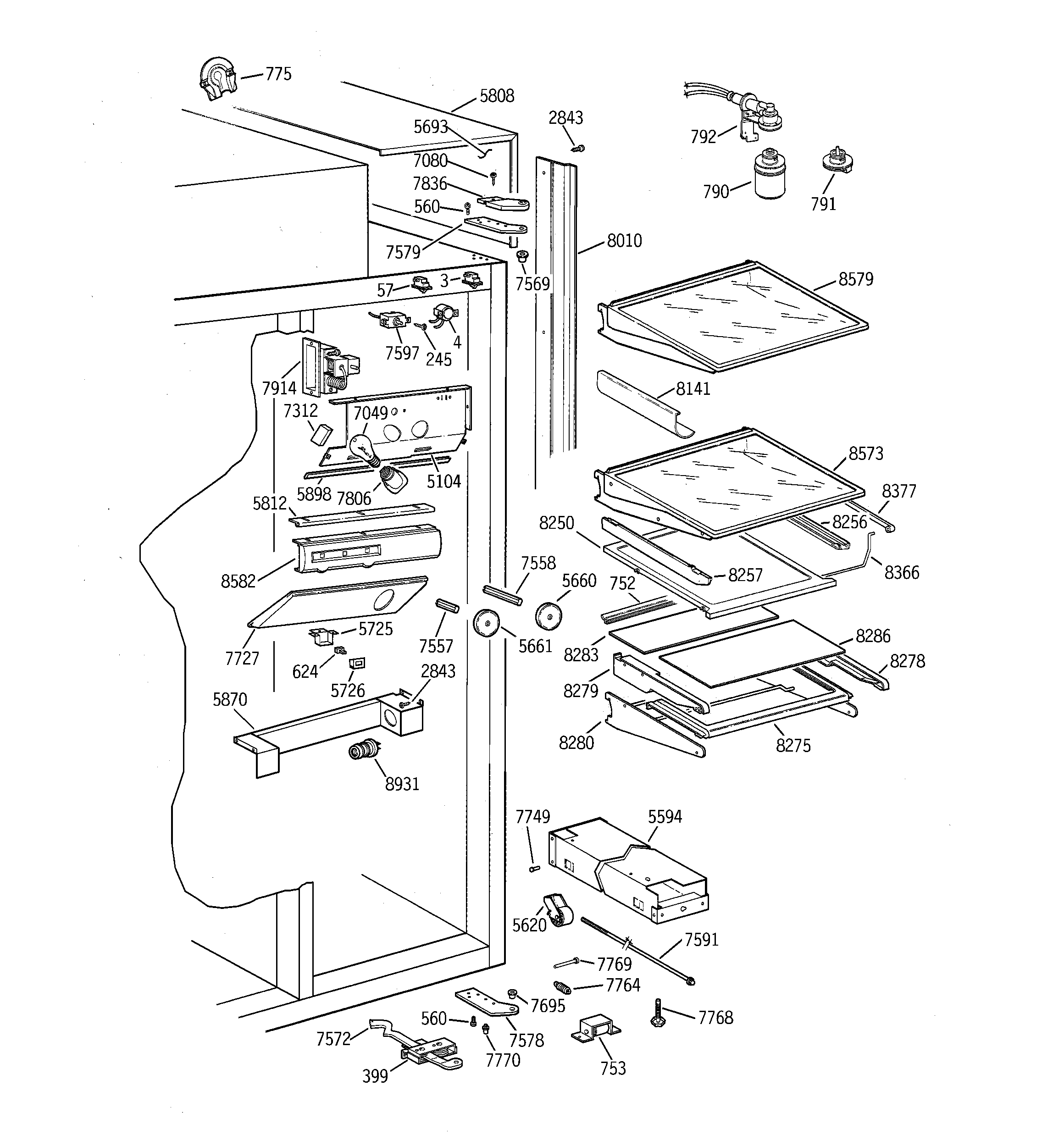 GE ZIS36NCA fresh food section diagram
