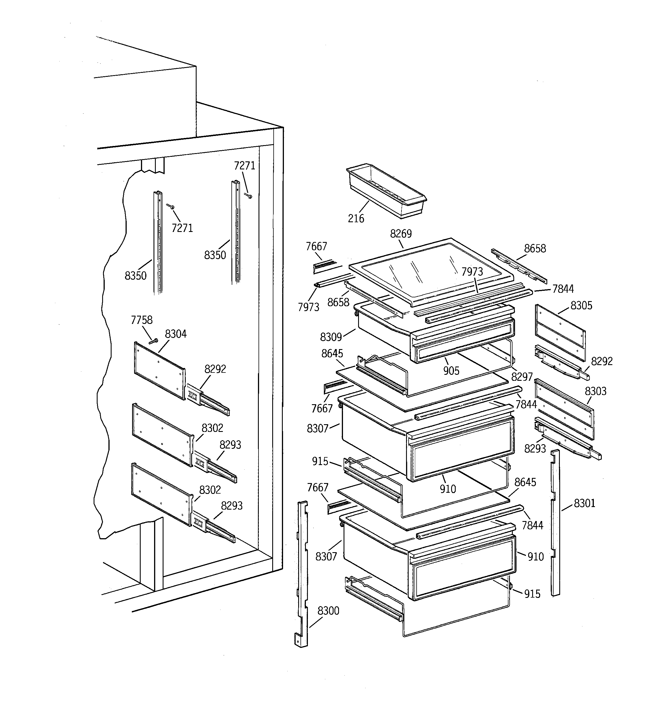 GE ZIS36NCA fresh food section diagram