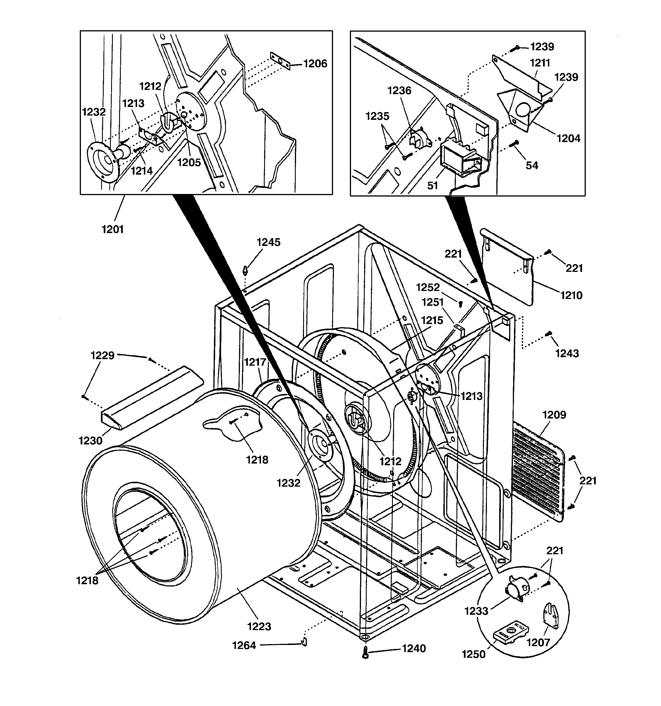 GE DCB330EY0AC cabinet & drum diagram