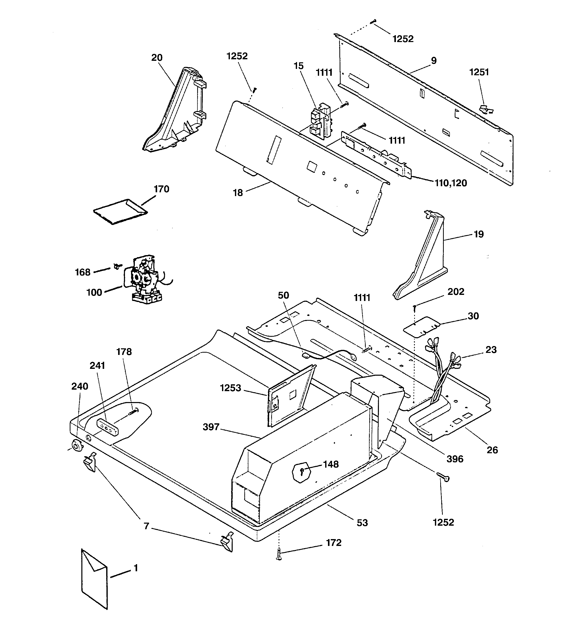 GE DCD330EY0AC backsplash & top diagram