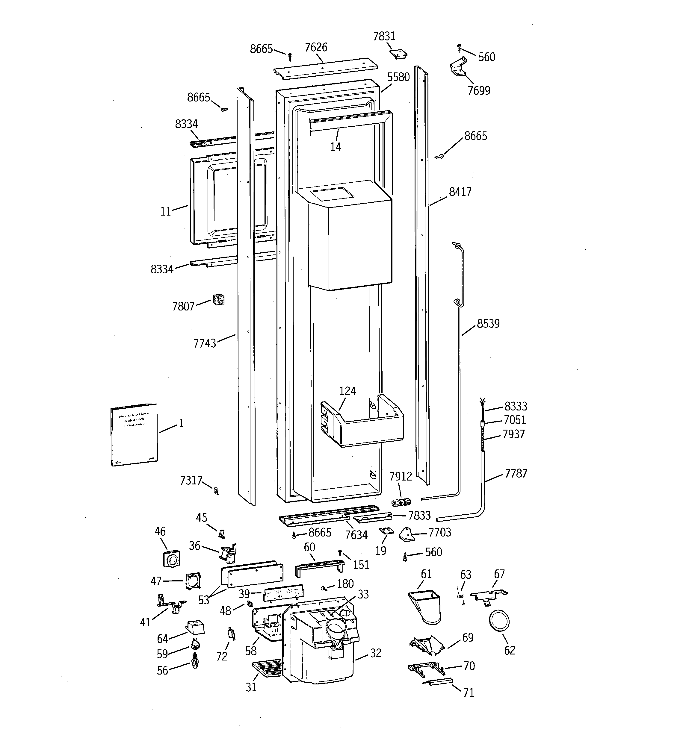 GE ZISB42DCA freezer door diagram