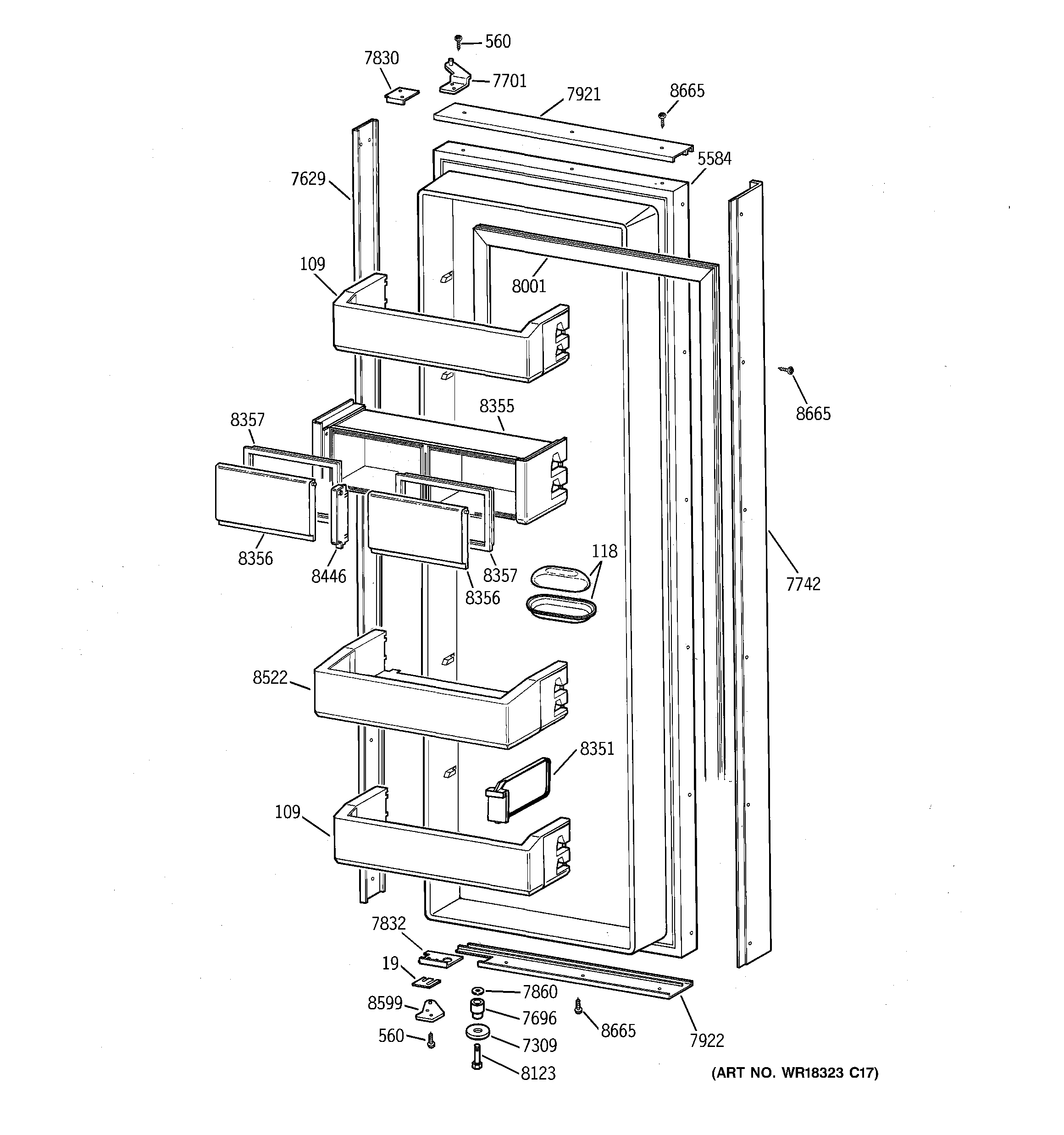 GE ZISB42DCA fresh food door diagram