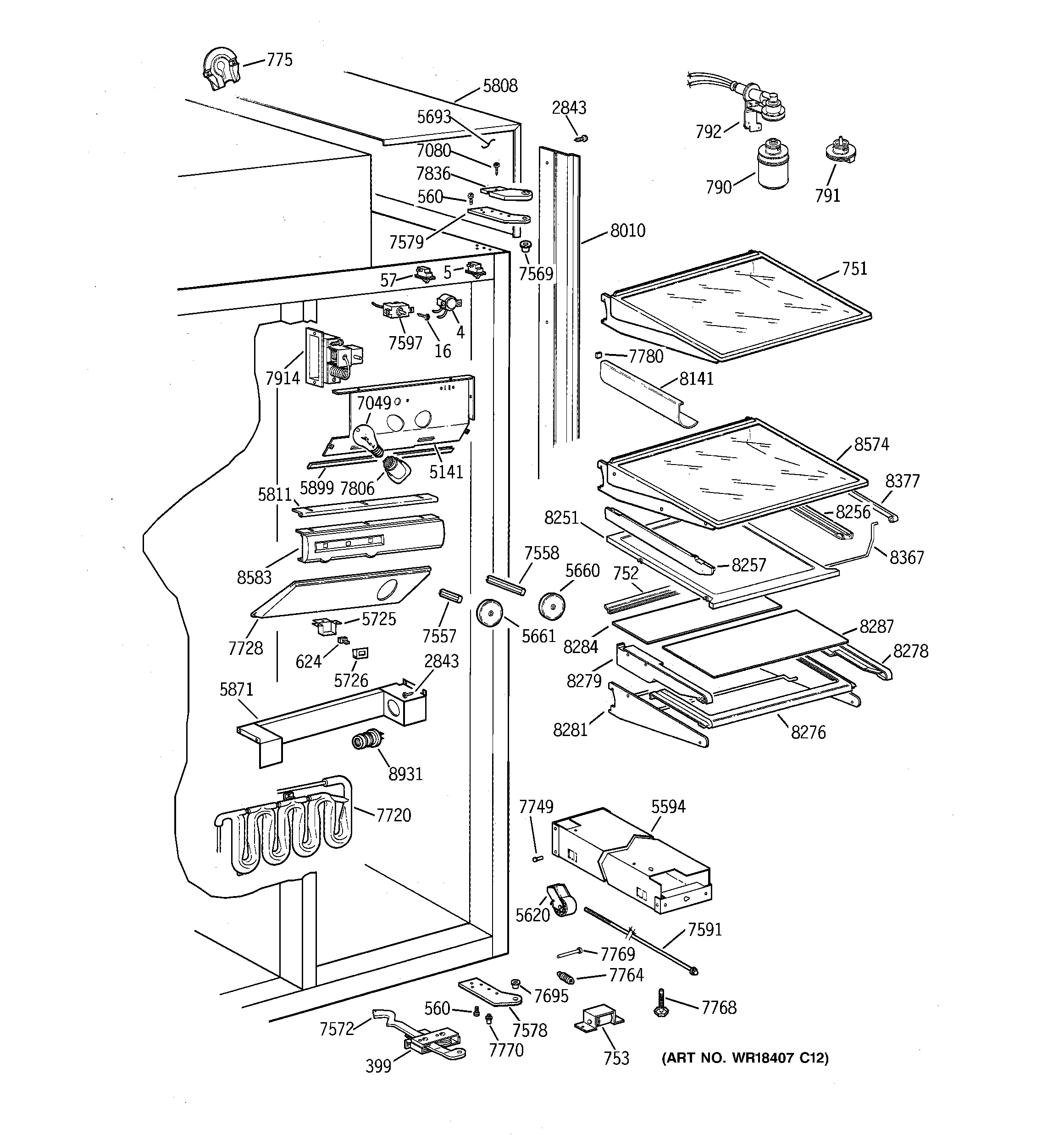 GE ZISB42DCA fresh food section diagram
