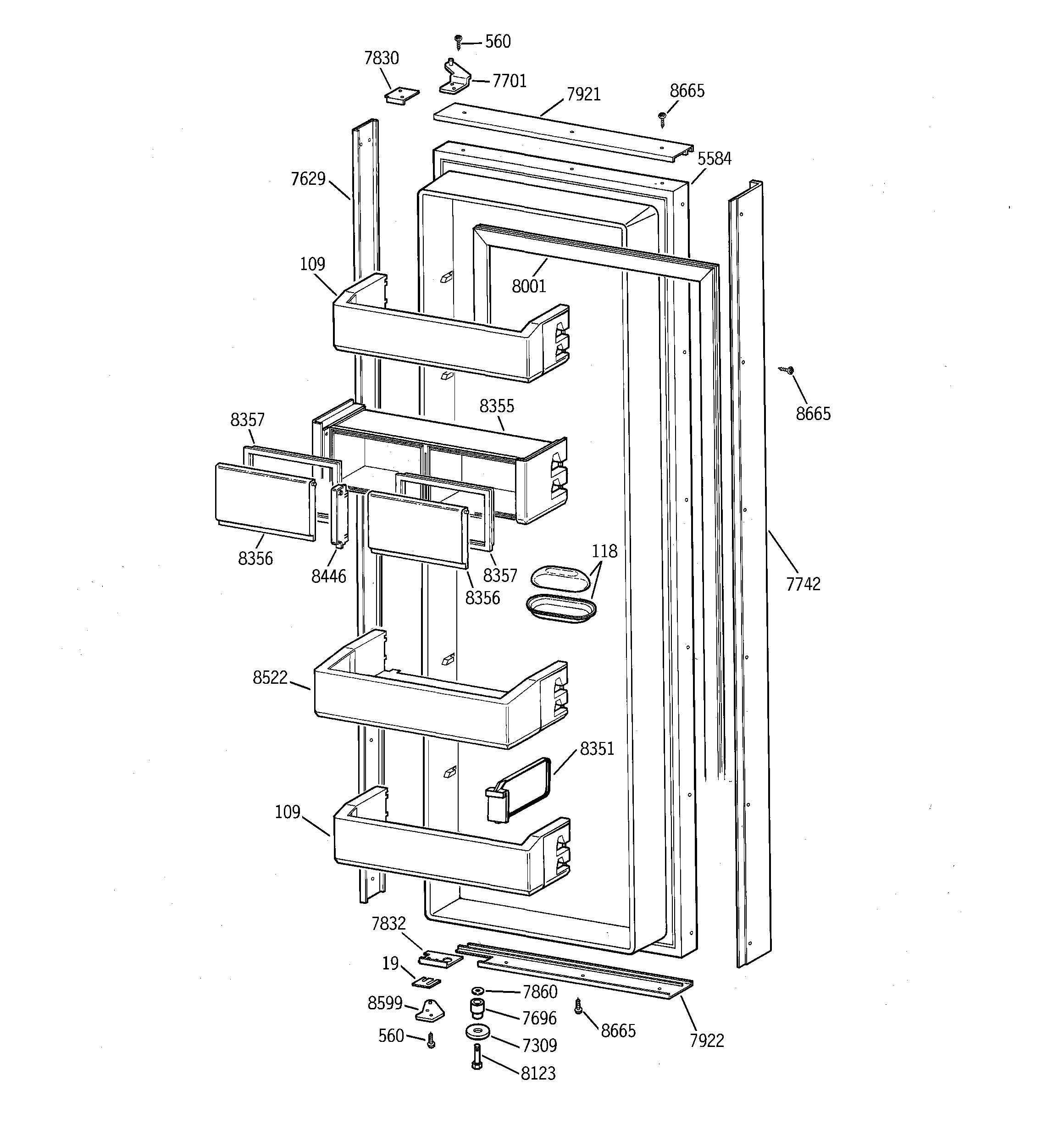 GE ZIS42NCA fresh food door diagram