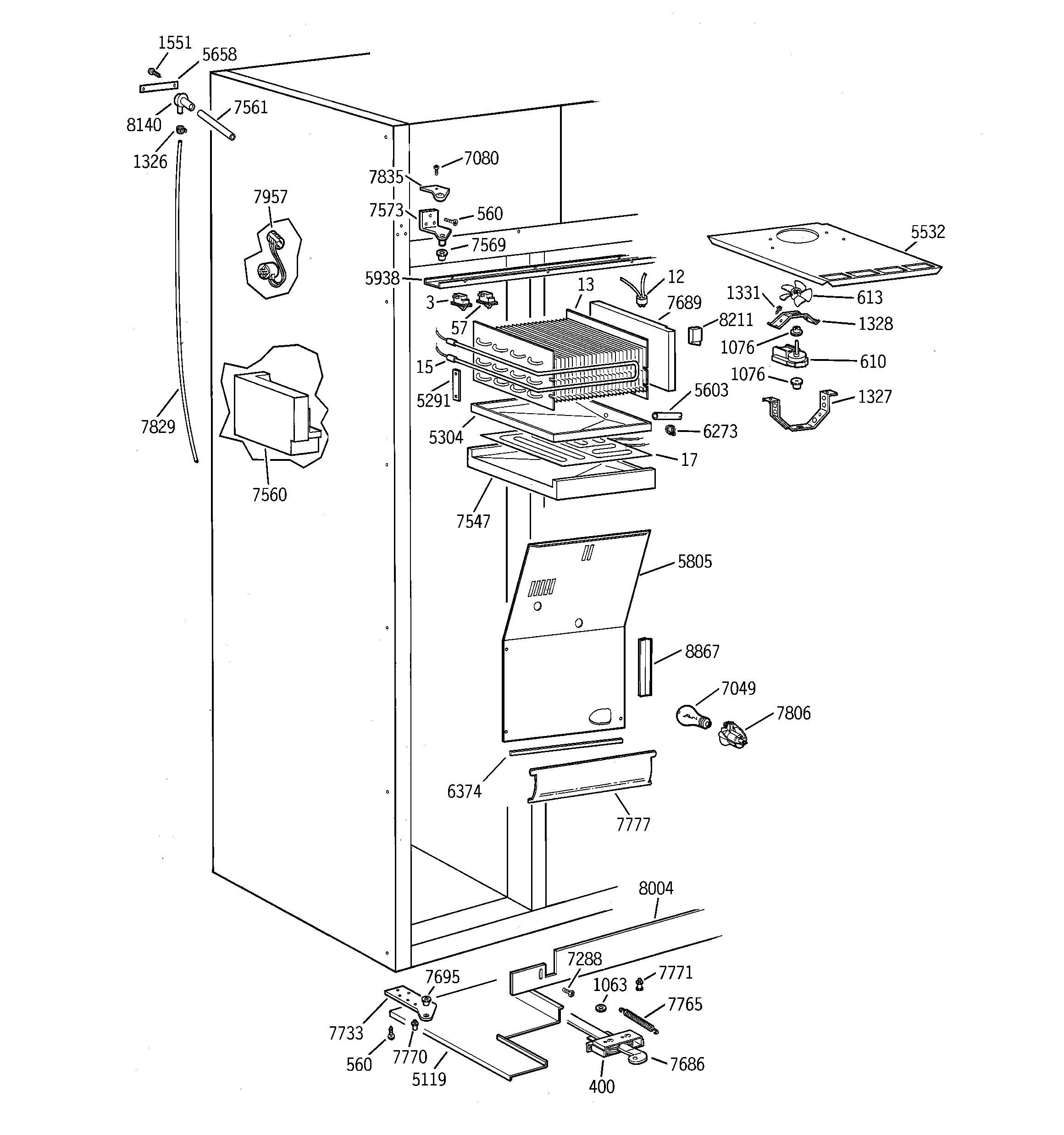GE ZIS42NCA freezer section diagram