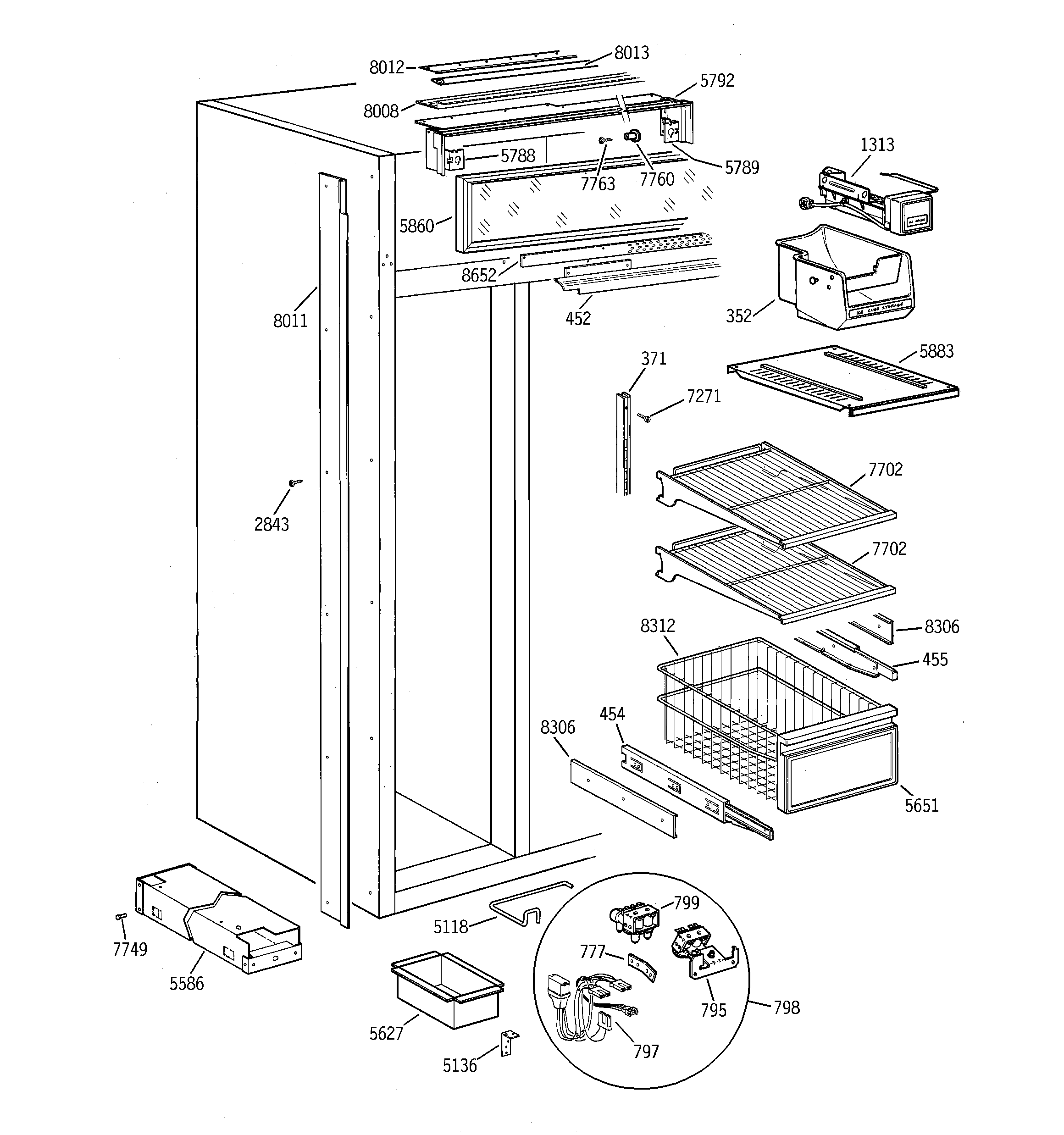 GE ZIS42NCA freezer section diagram
