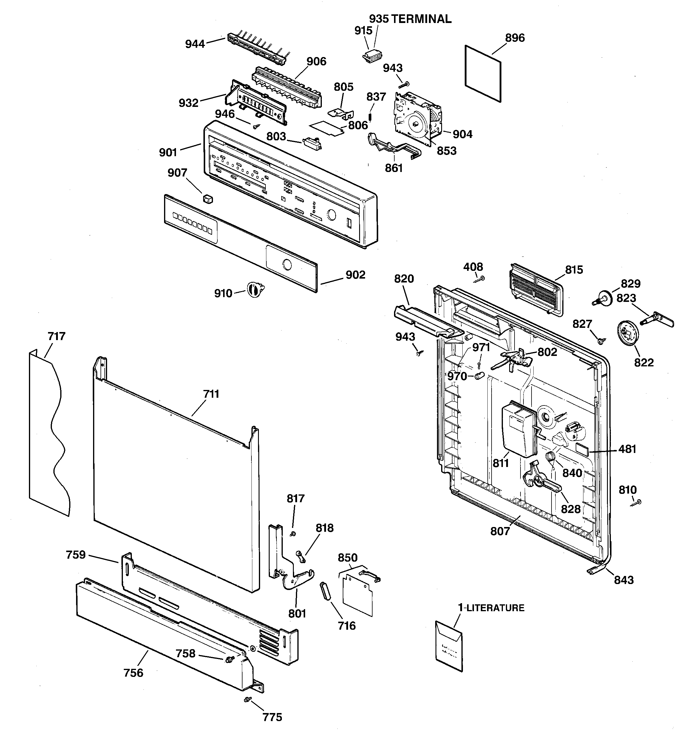 GE GSD3610ZZ2AA escutcheon & door assembly diagram