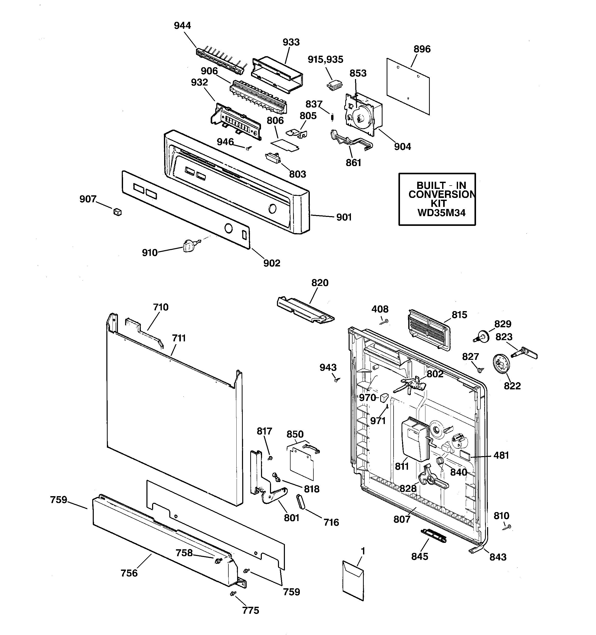 GE GSC3400Z01BL escutcheon & door assembly diagram