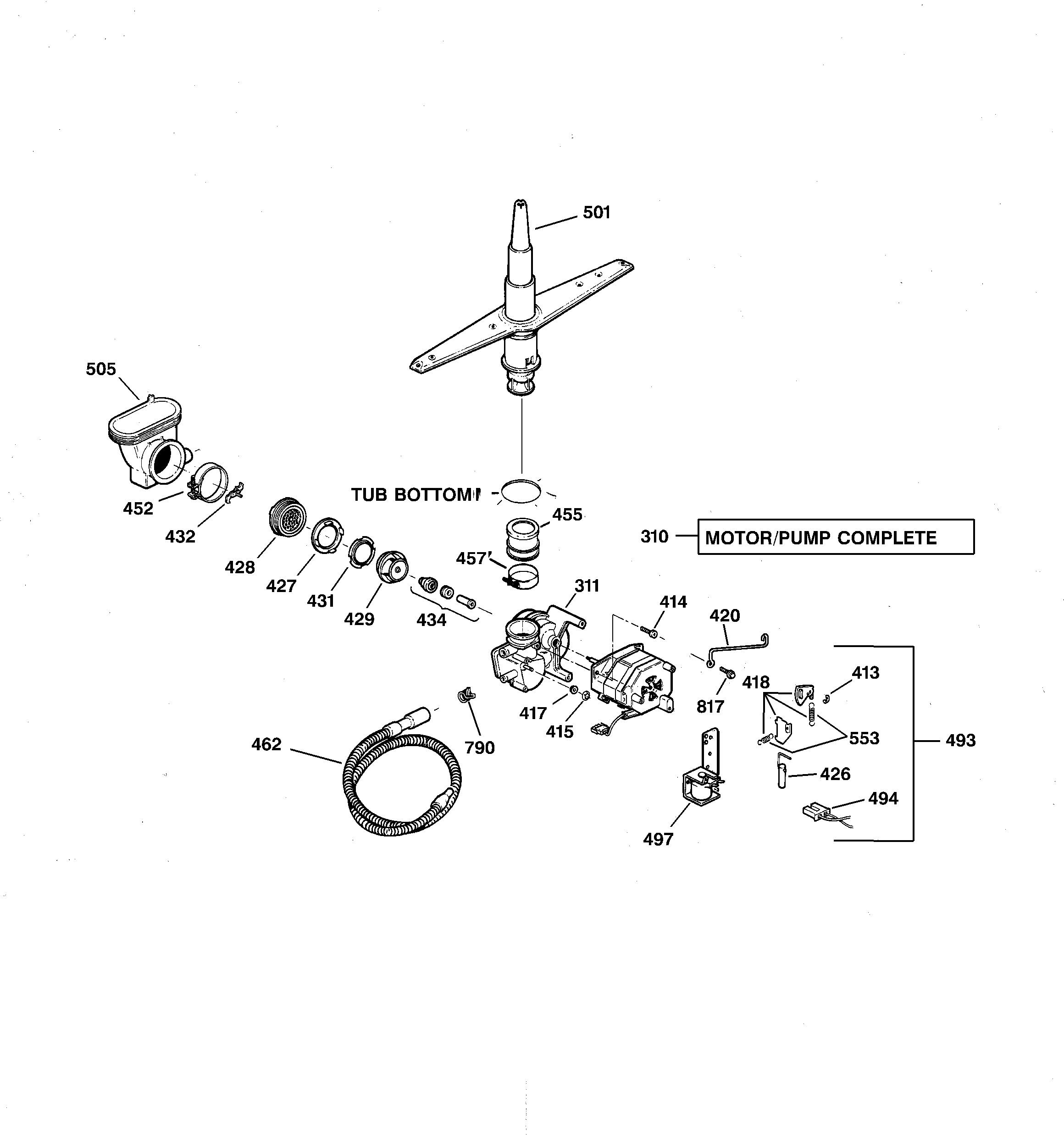 GE GSC3400Z01BL motor-pump mechanism diagram