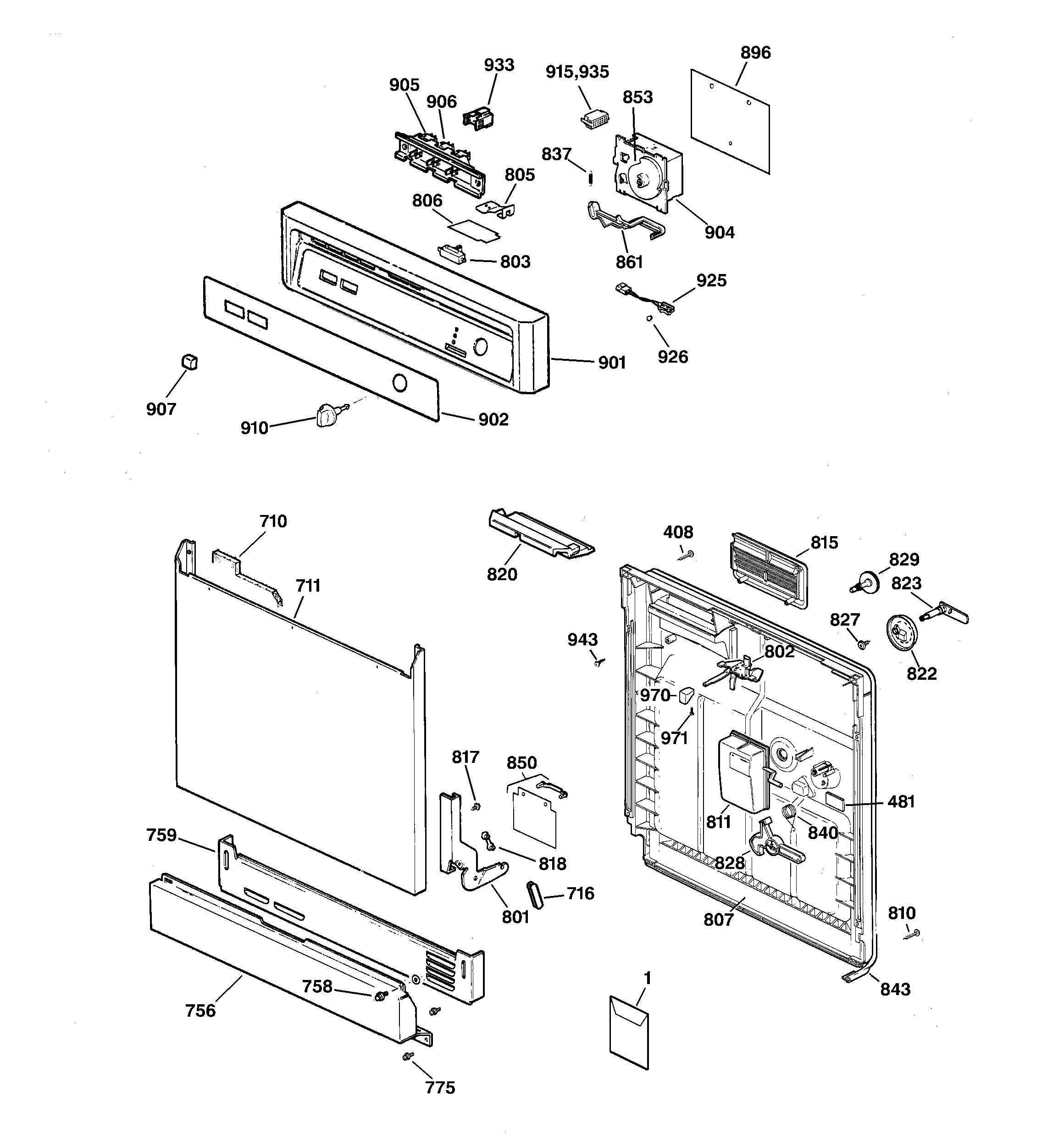 GE GSM2100ZZ1WH escutcheon & door assembly diagram