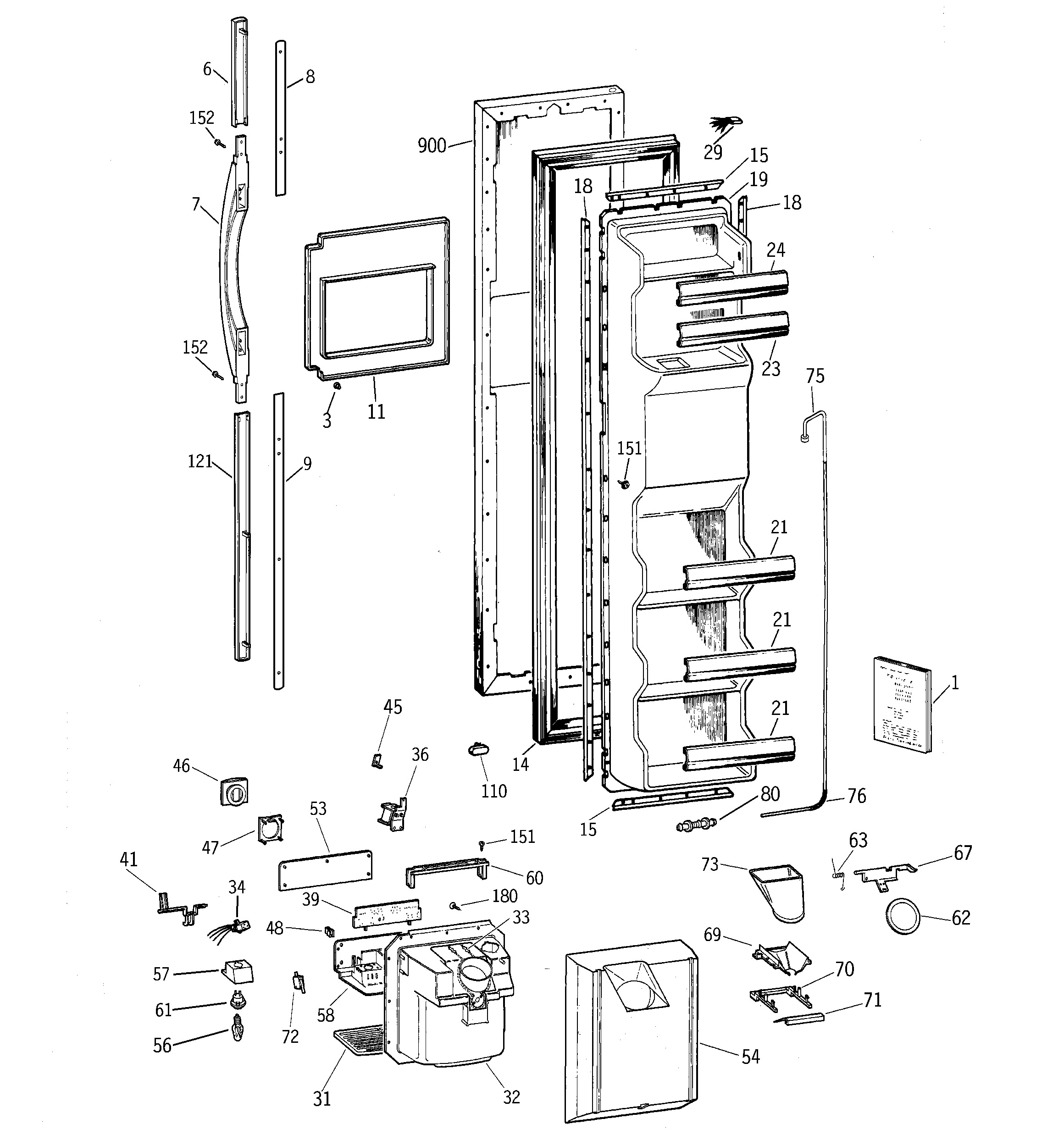 GE TFX22APDAAA freezer door diagram