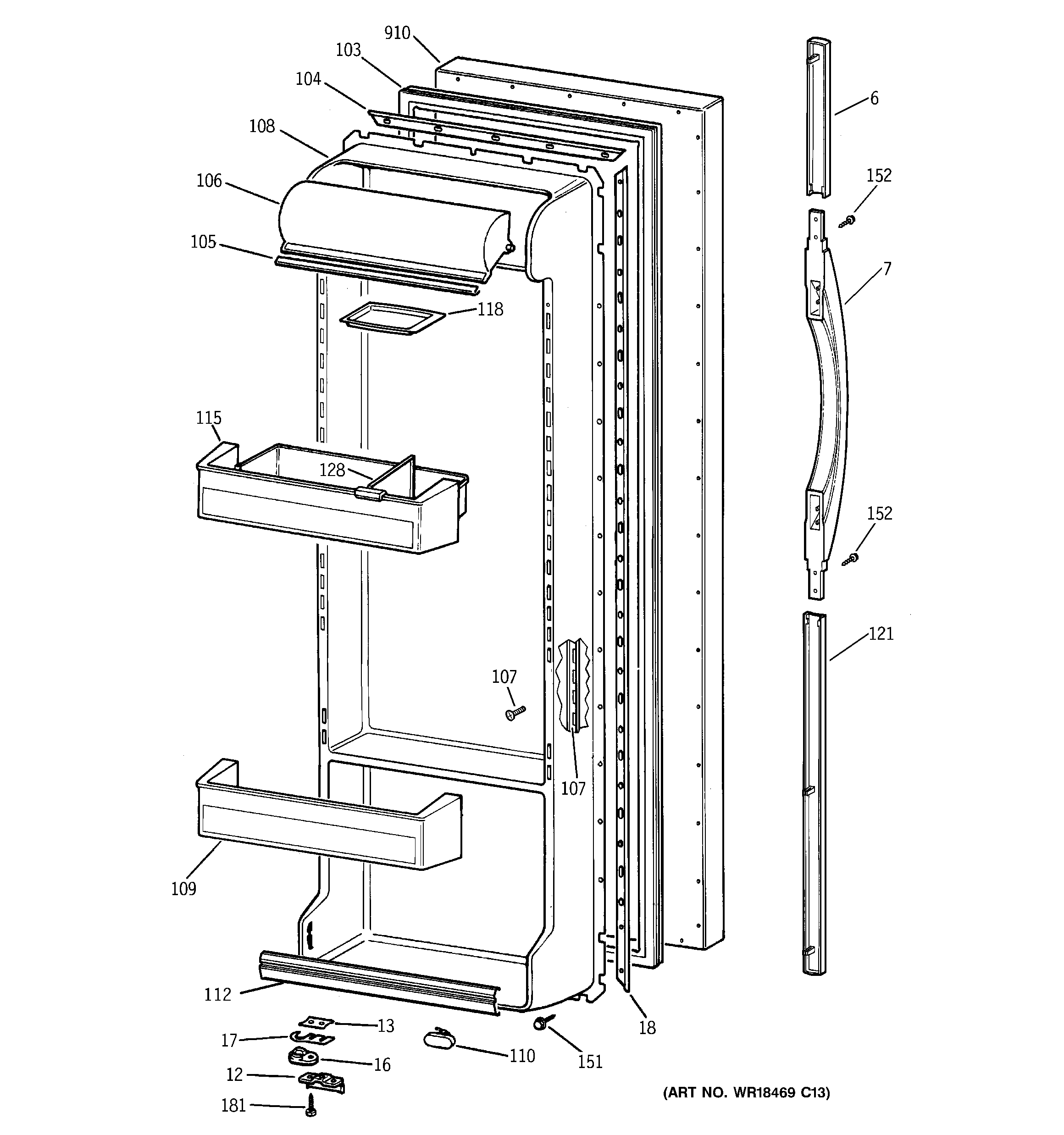 GE TFX22ZPDAAA fresh food door diagram