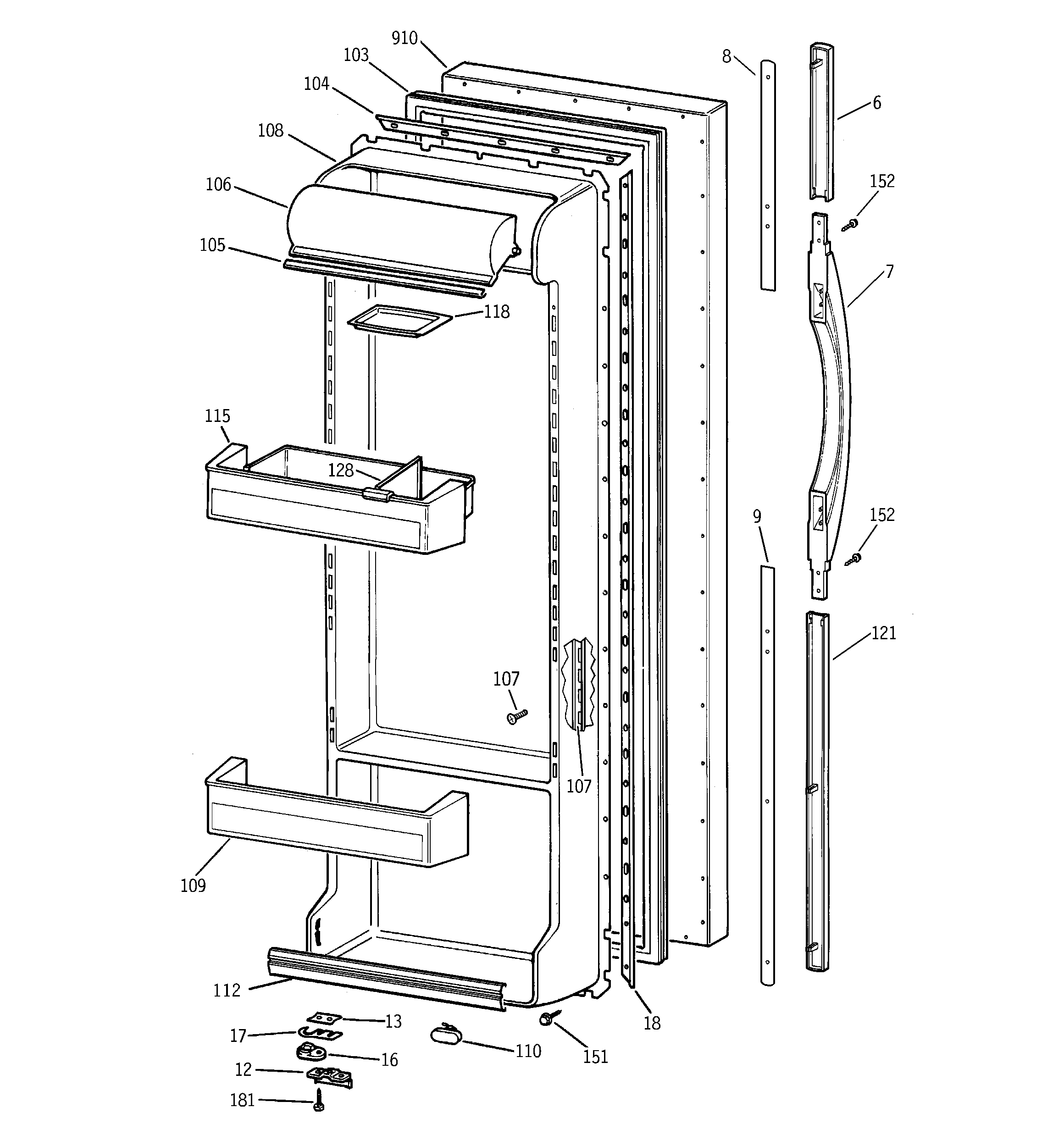 GE TFX26APDAWW fresh food door diagram