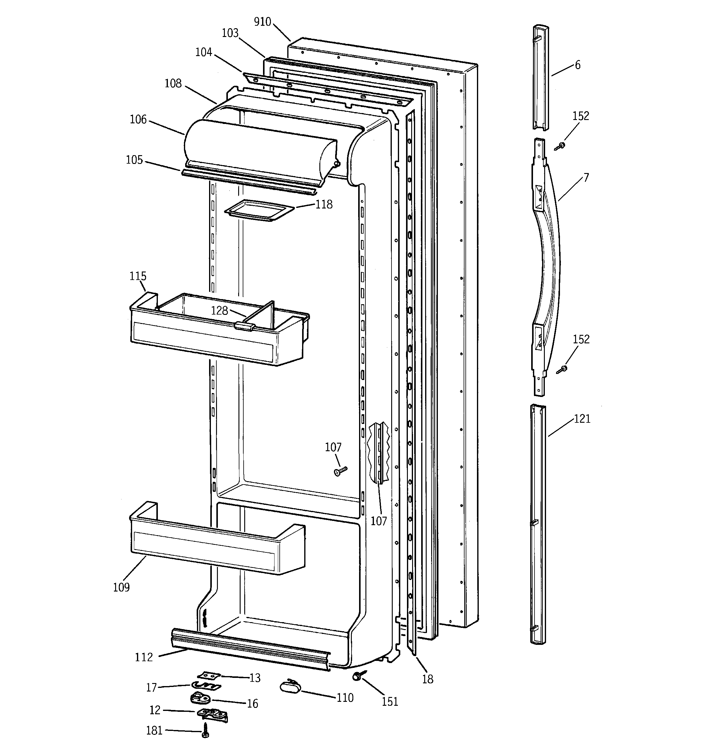 GE TFX26XPDAAA fresh food door diagram