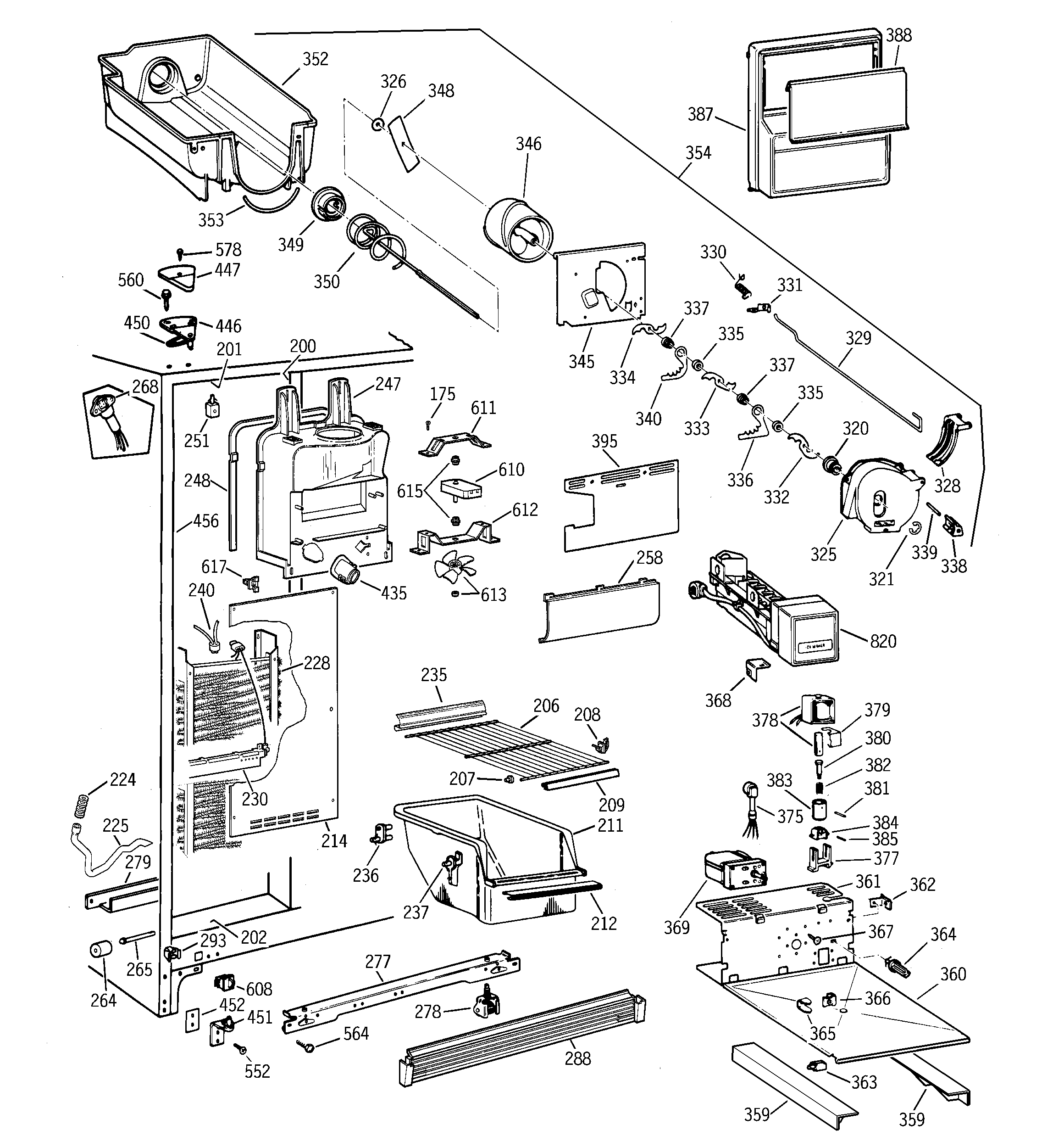 GE TFX26XPDAAA freezer section diagram