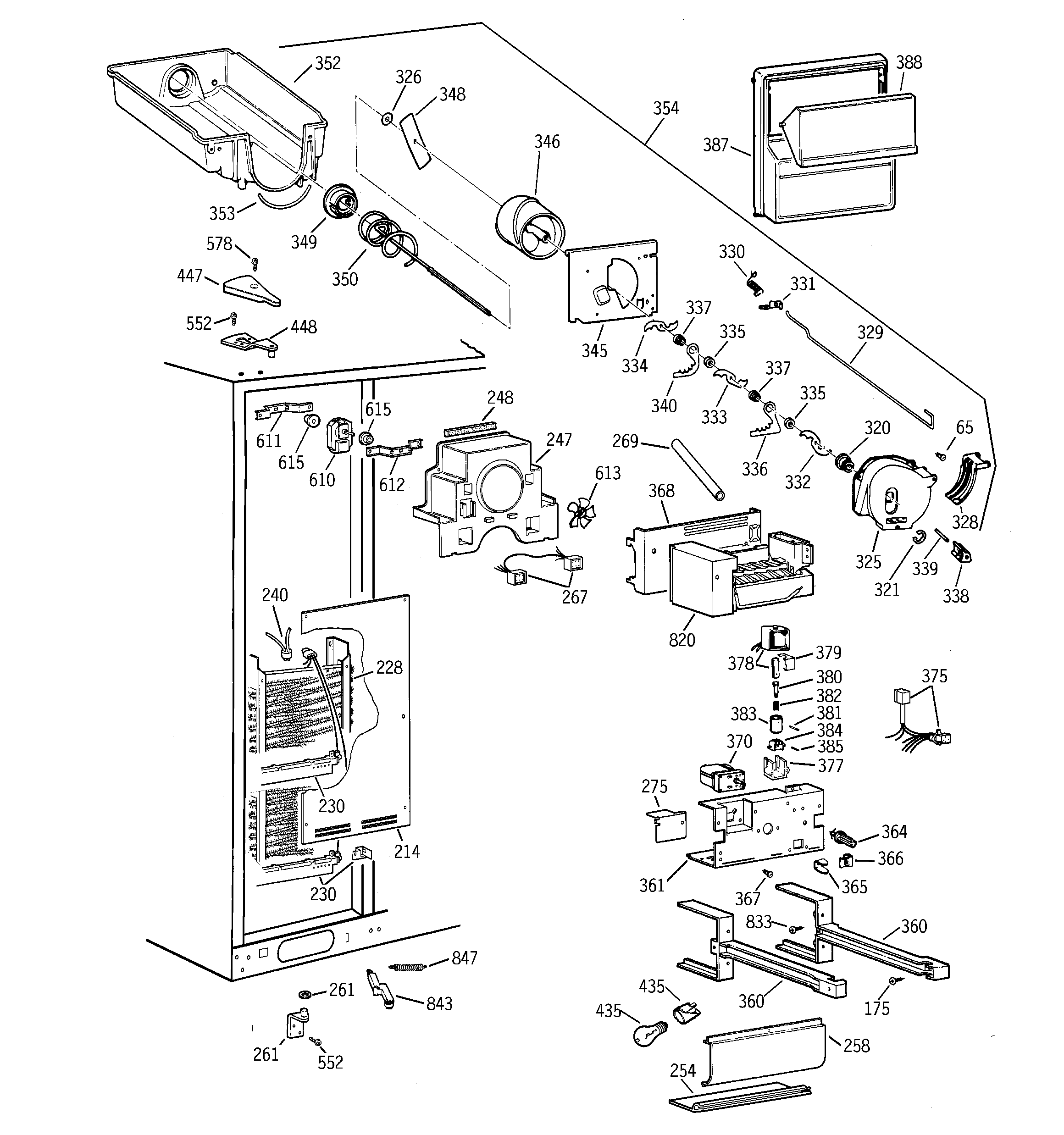 GE TFG30PFCEBB freezer section diagram