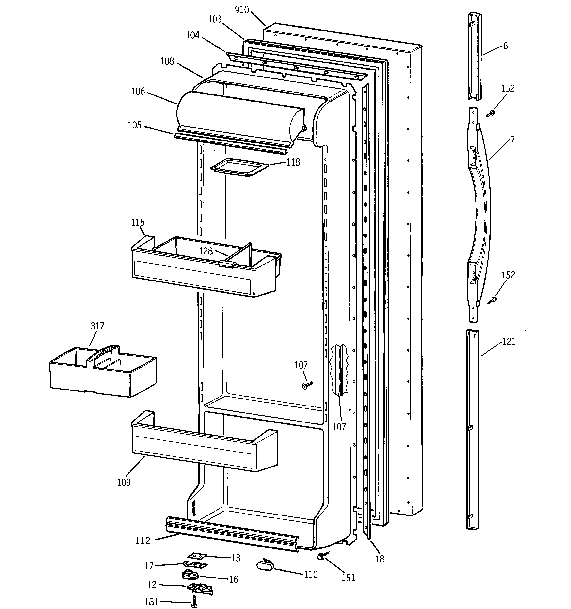 GE TFX26VPDAWW fresh food door diagram