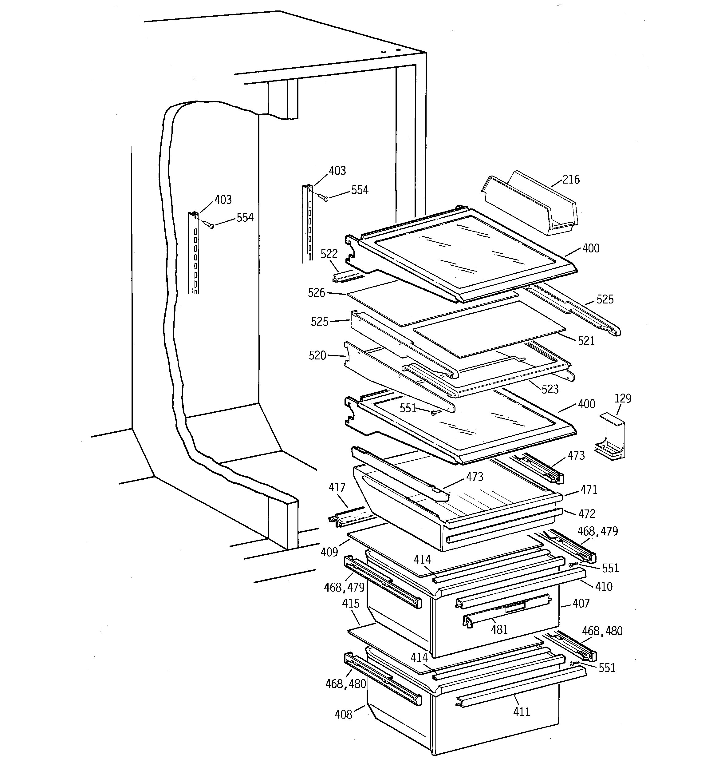GE TFX26VPDAWW fresh food section diagram
