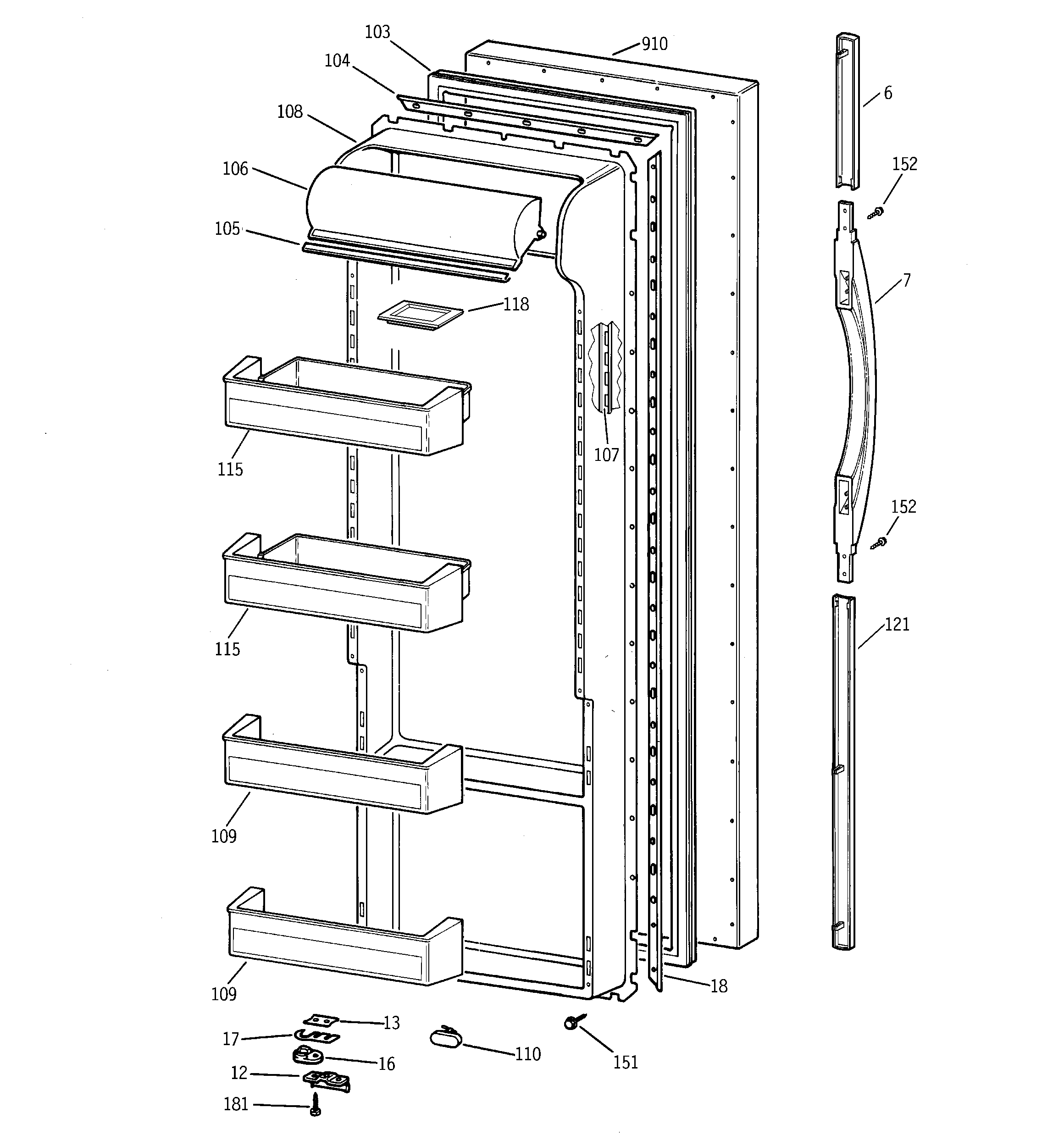 GE TPG21JRDAWW fresh food door diagram