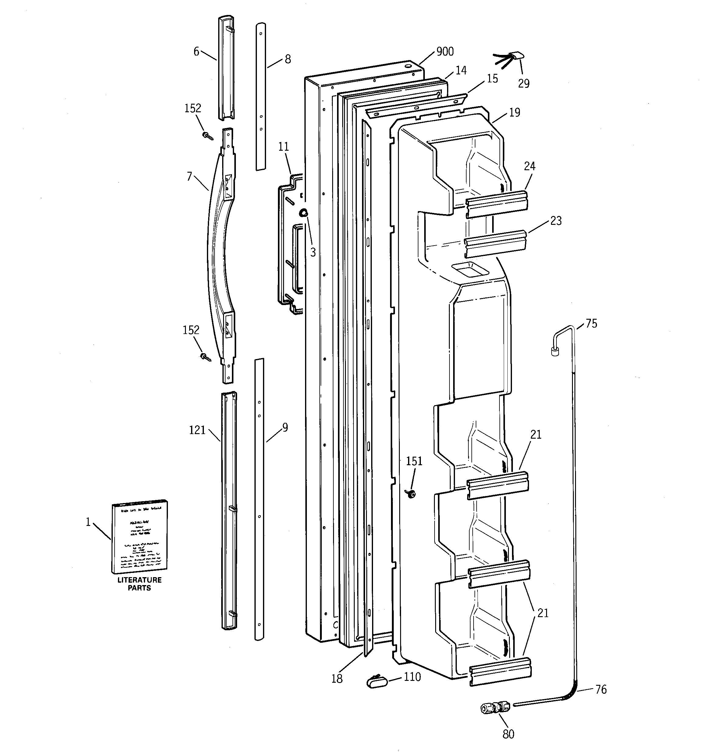 GE TFX22CRDAAA freezer door diagram