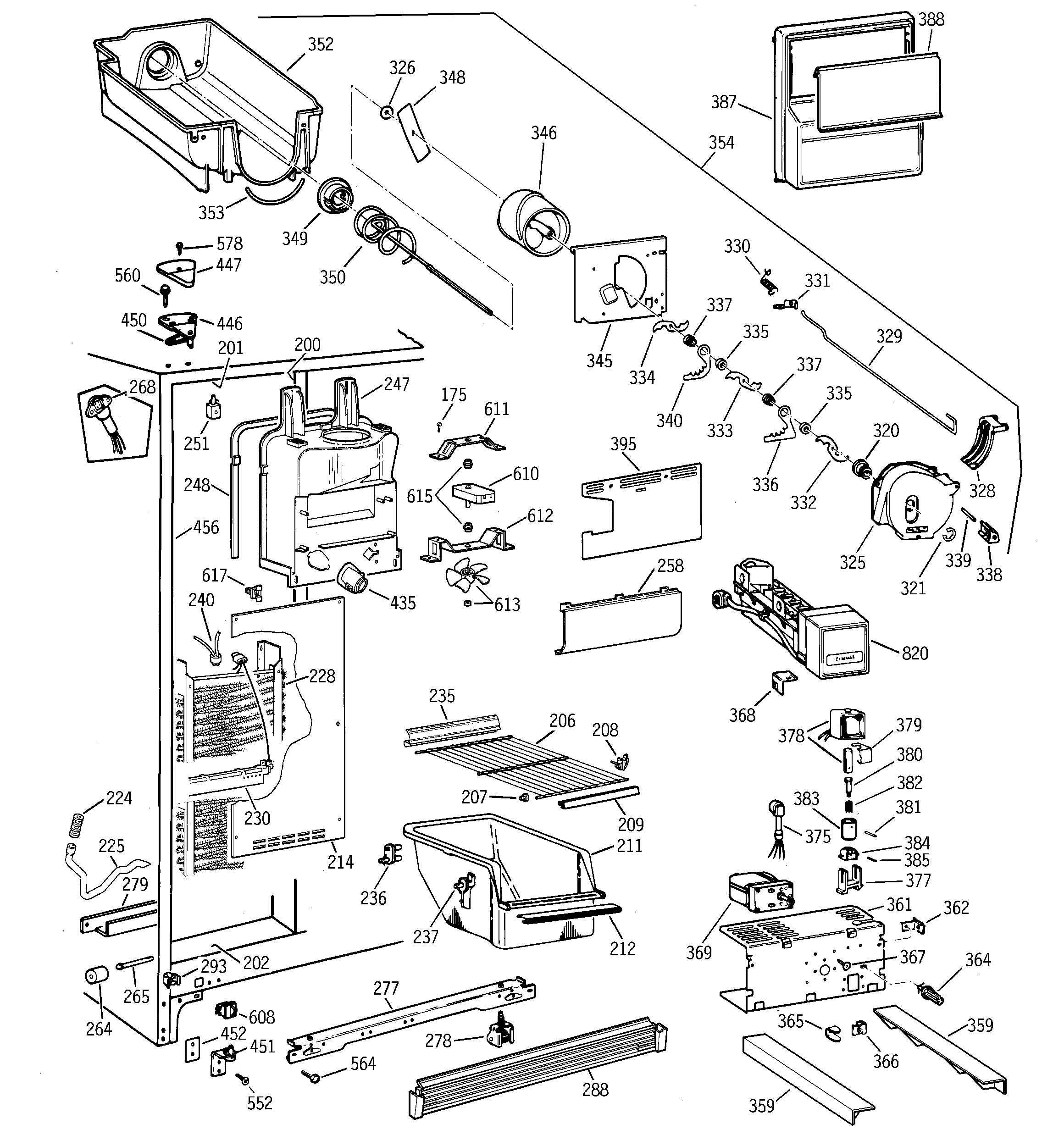 GE TFX22CRDAAA freezer section diagram