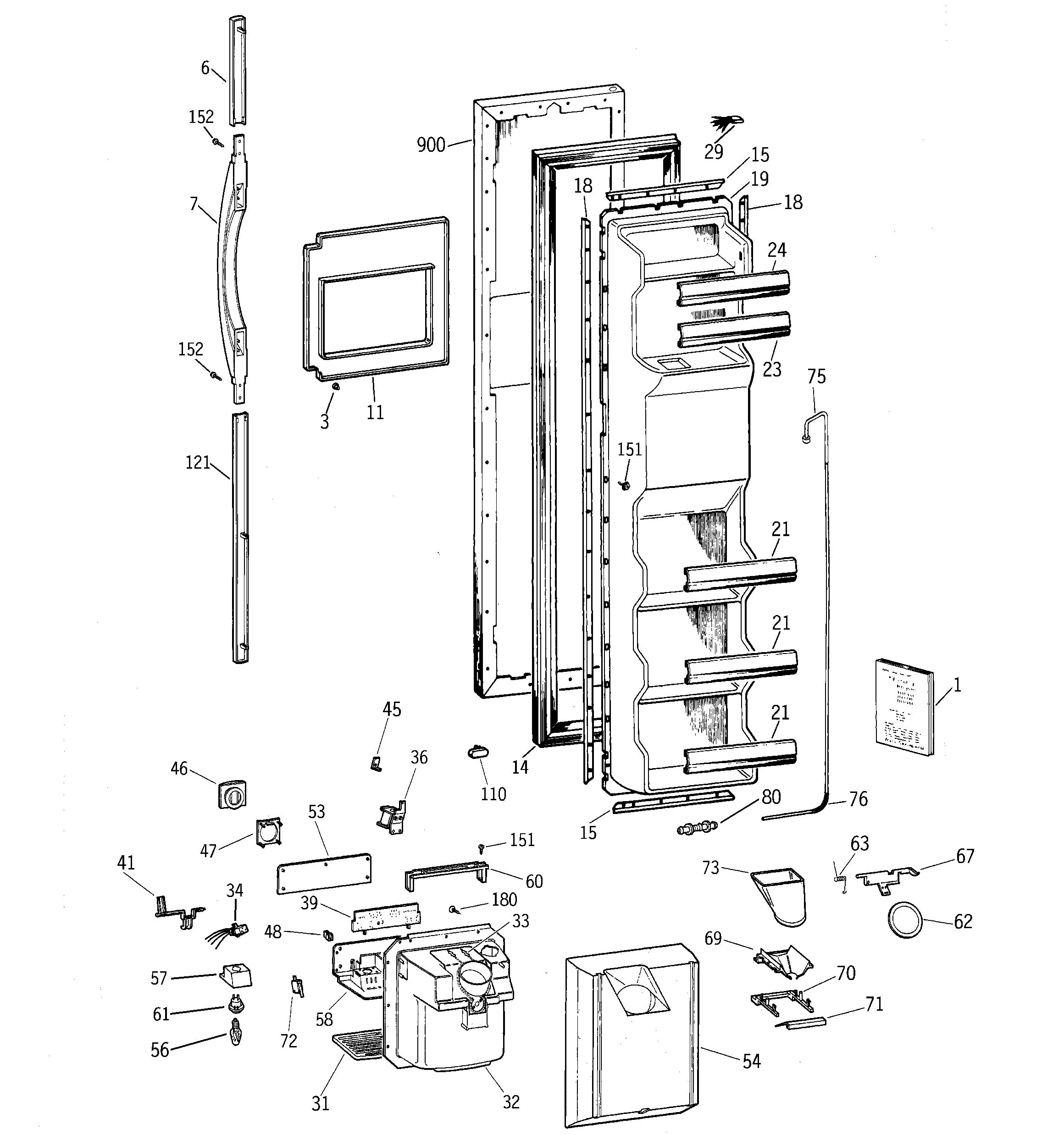 GE TFX22KPDAAA freezer door diagram